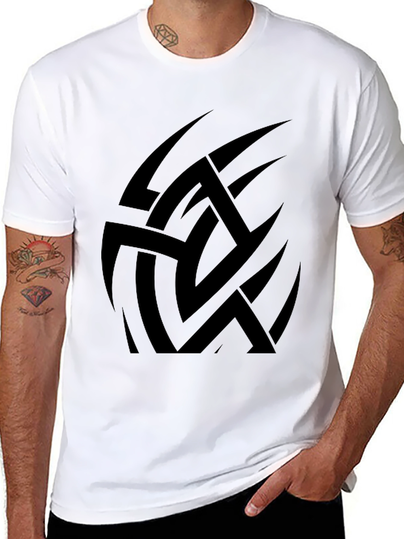 Black Tribal Graphic Black T-Shirt for Men view 8