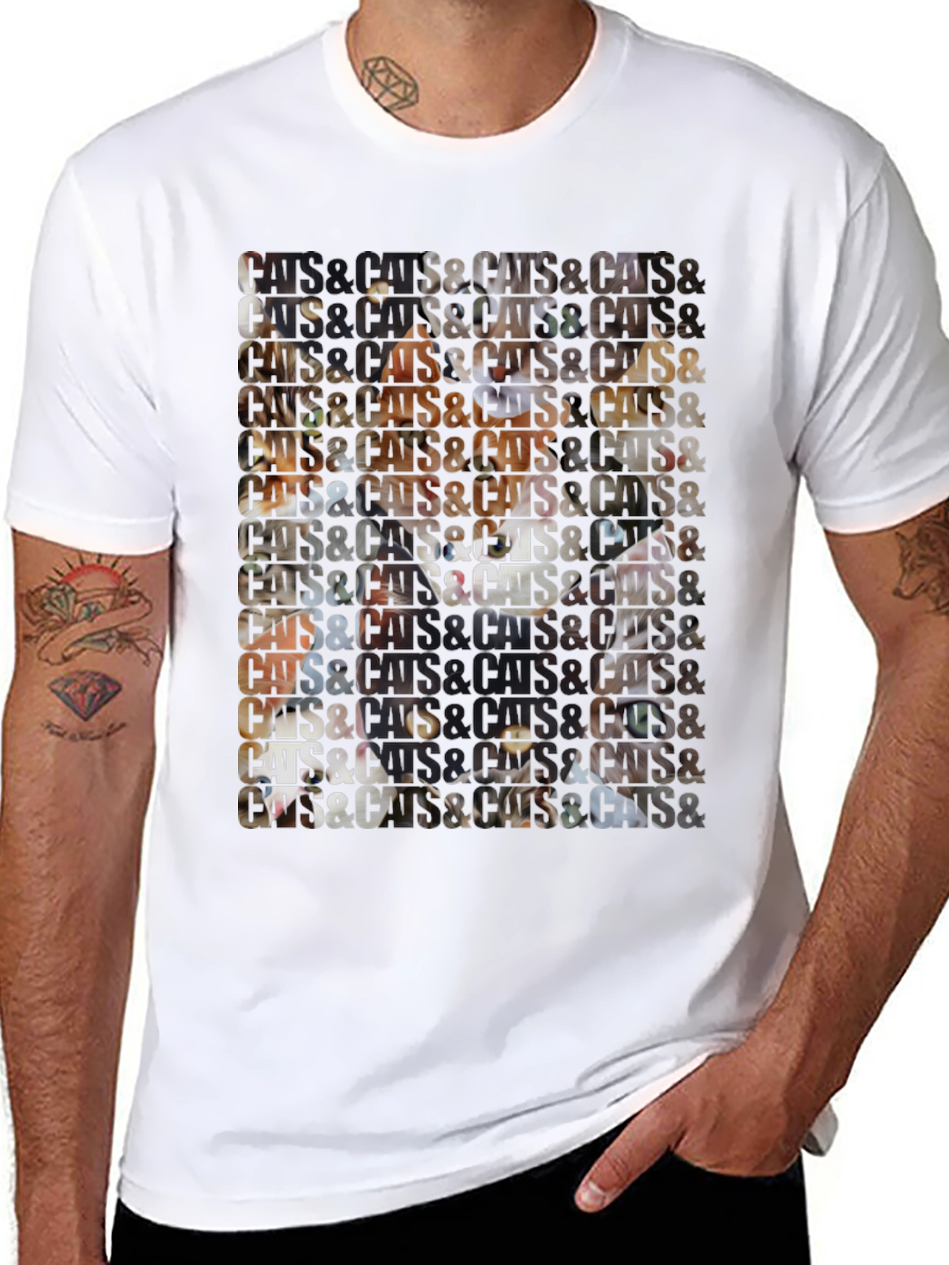 Black Cats Patterned Graphic T-Shirt view 8