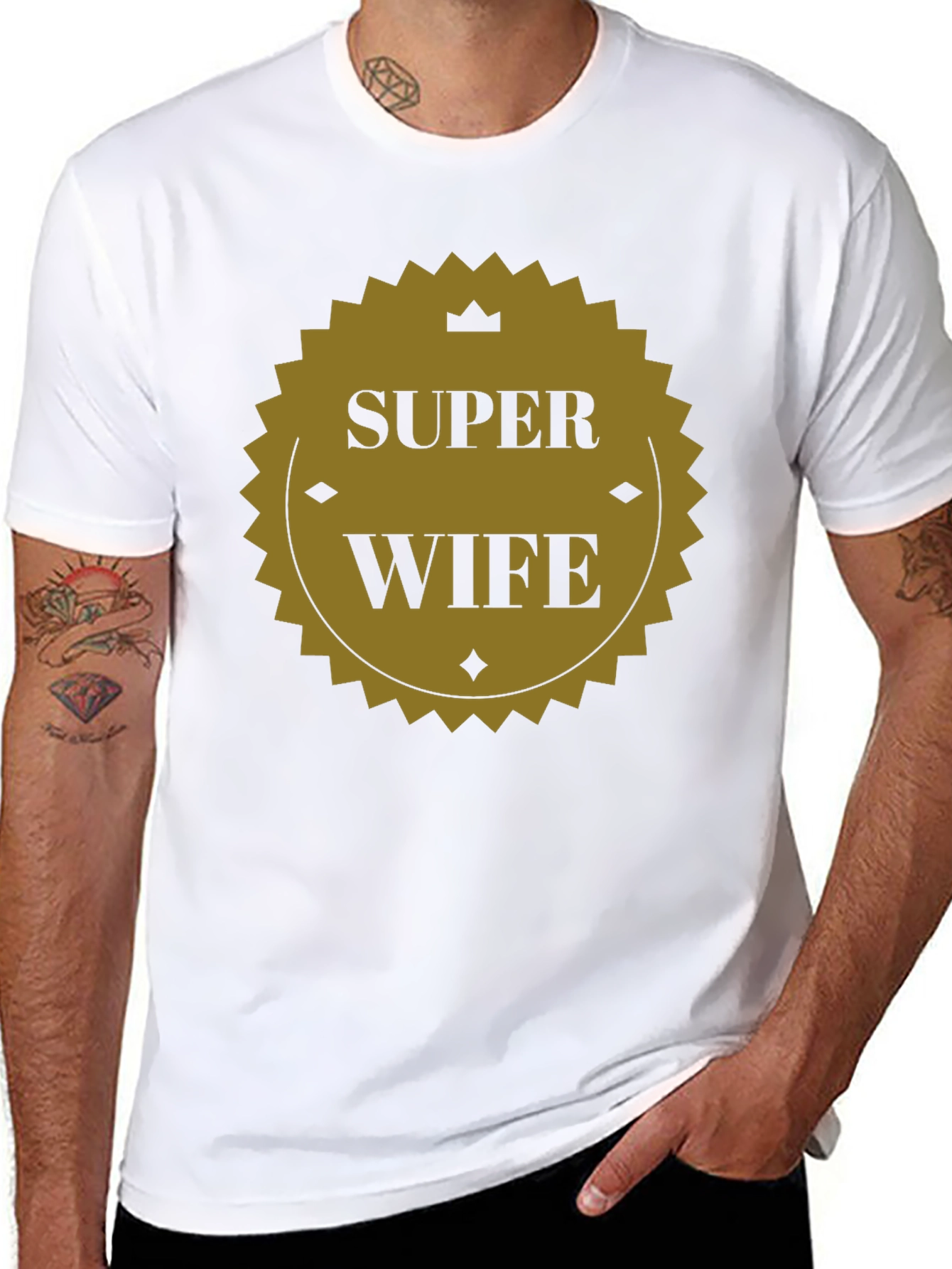 Black Super Wife Graphic Tee - Black Crew Neck T-Shirt view 8