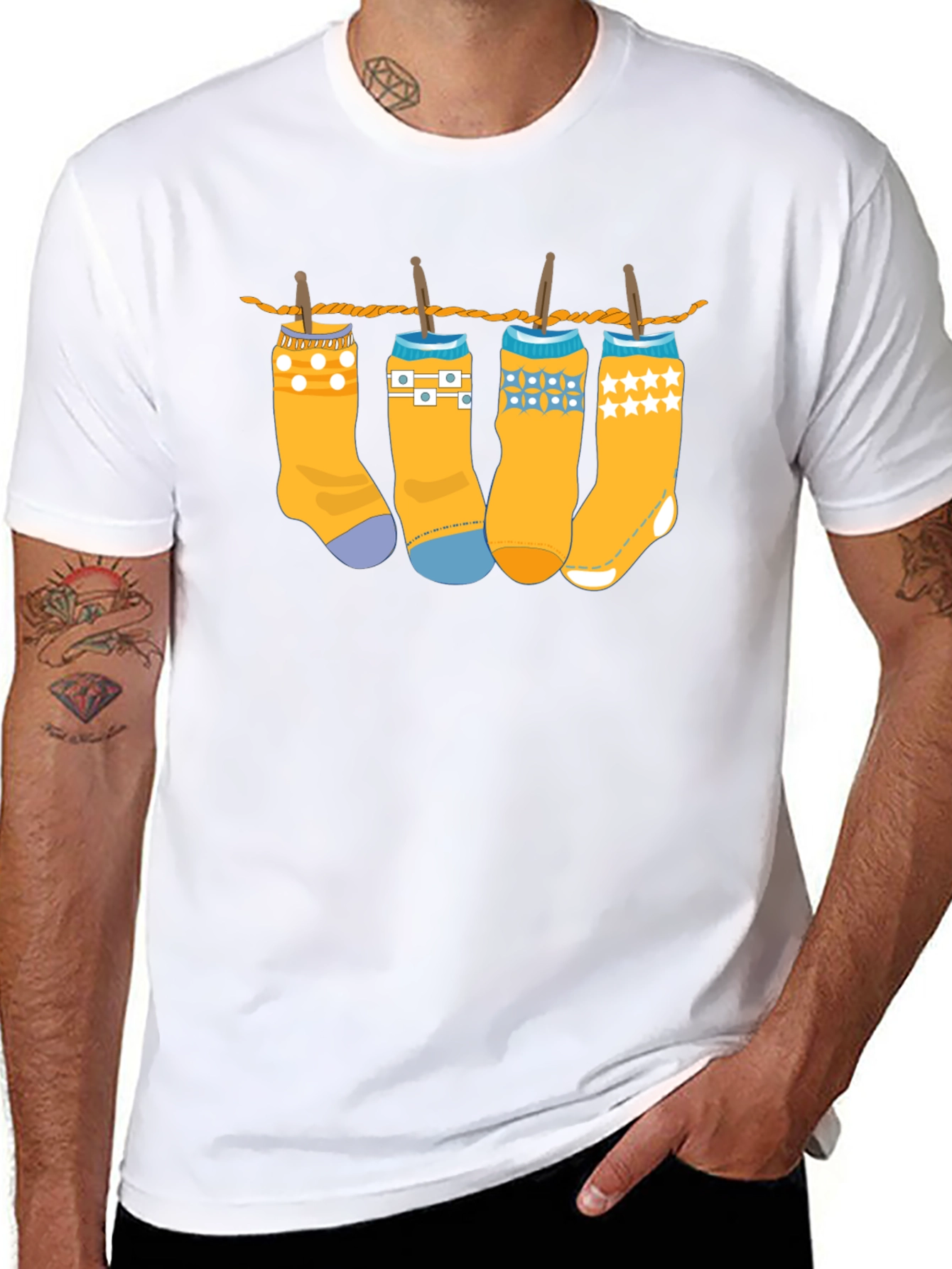 Black Novelty Socks on Clothesline Graphic Tee - Unisex view 8