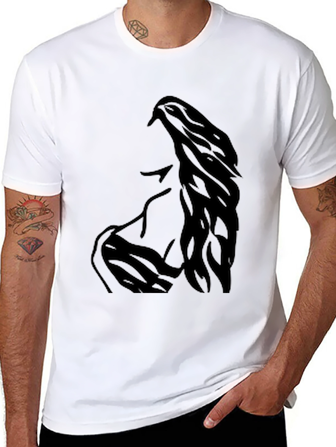 Black Black Graphic Tee: Woman Portrait Silhouette view 8