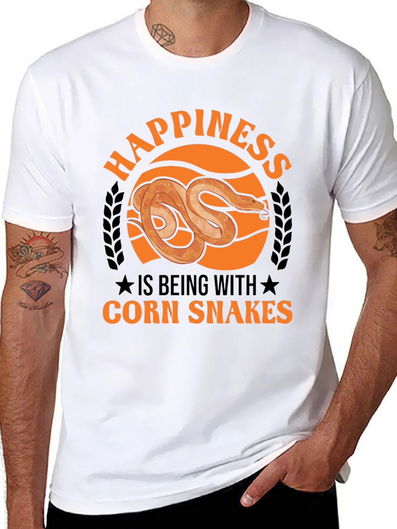 Black Corn Snake Lover T-Shirt - Happiness is Being With Corn Snakes view 8