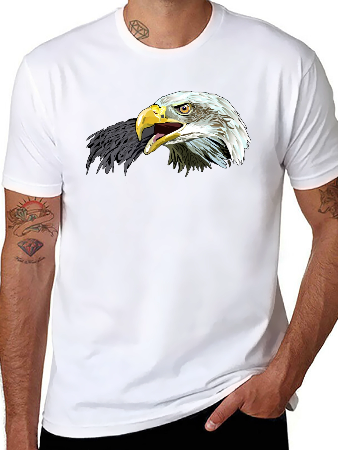 Black Bold Eagle Graphic Tee - Black Cotton Comfort view 8