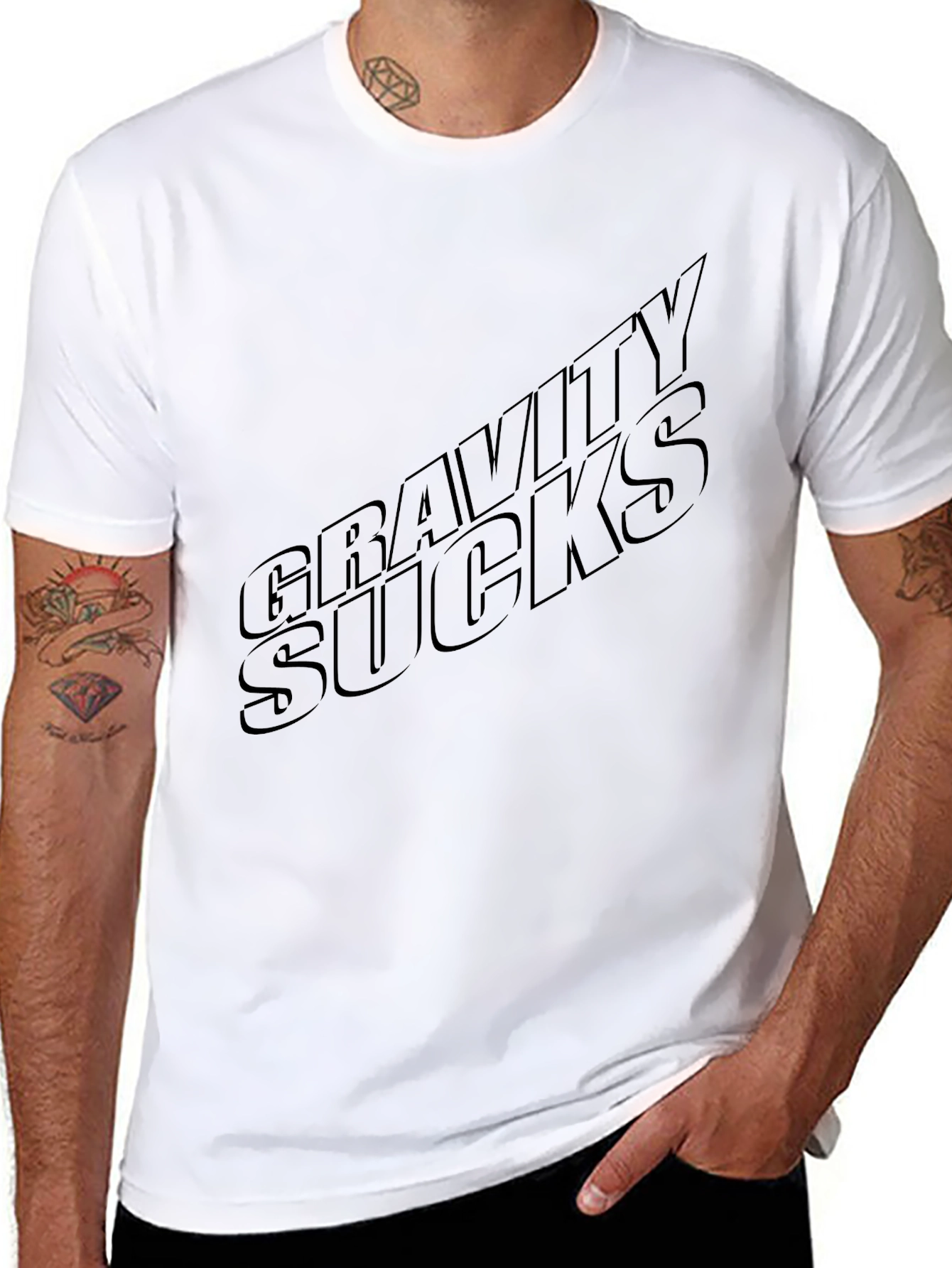 Black Gravity Sucks Black Graphic Tee - Mens Casual Shirt view 8
