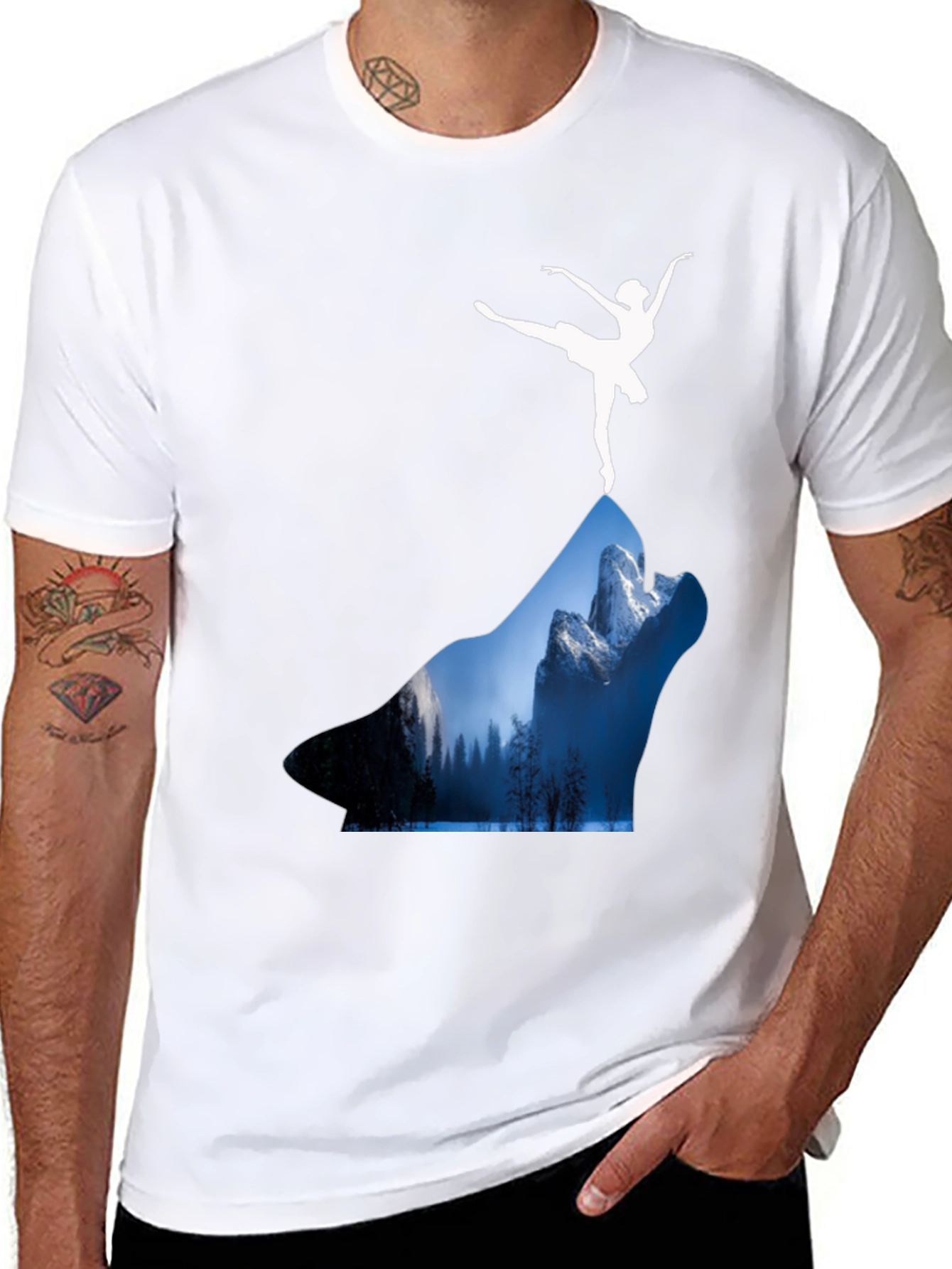Black Wolf Landscape T-Shirt - Ballerina Design view 8