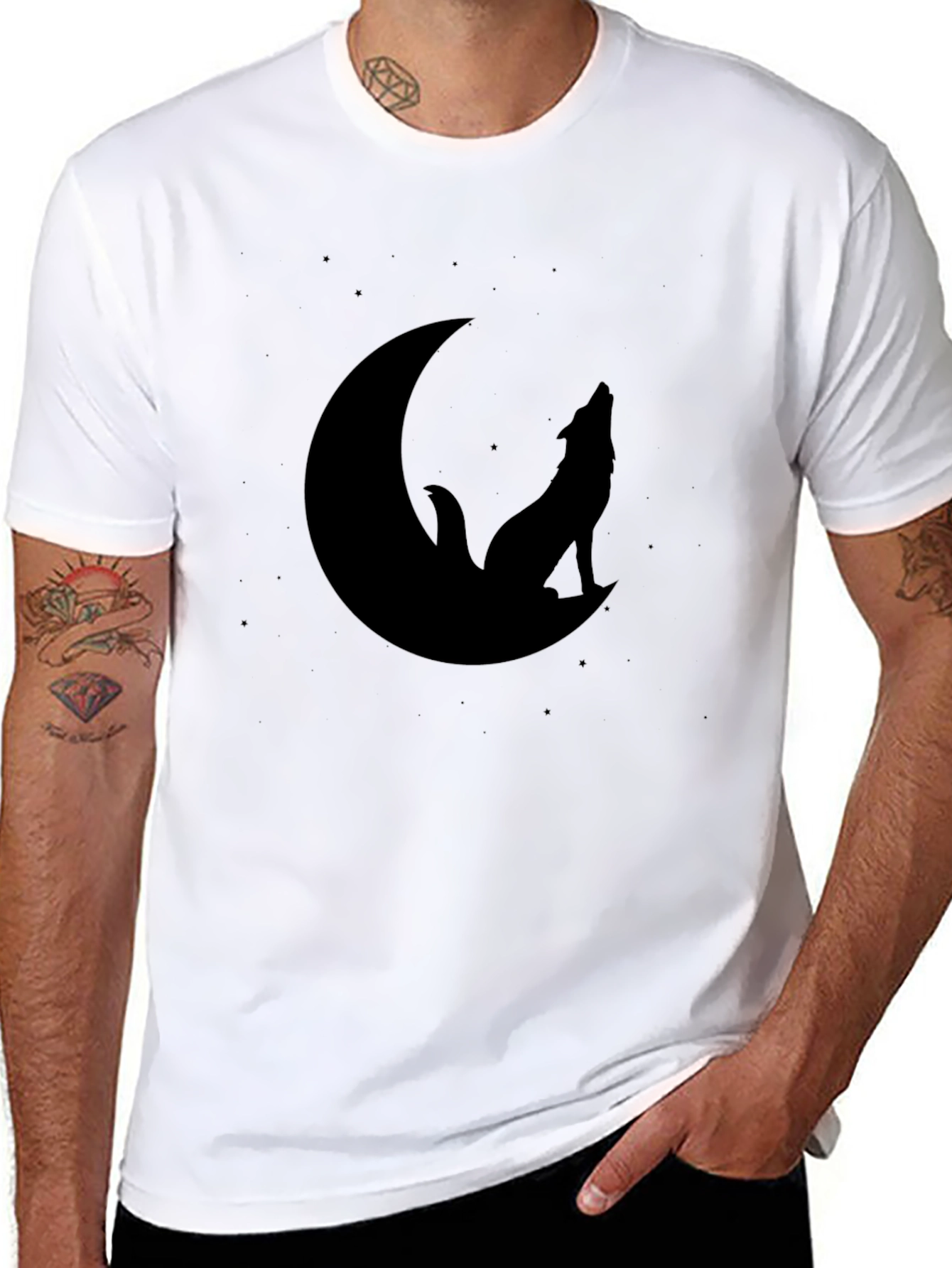 Black Black Wolf Moon Graphic Tee - Men's Stylish Crew Neck Shirt view 8