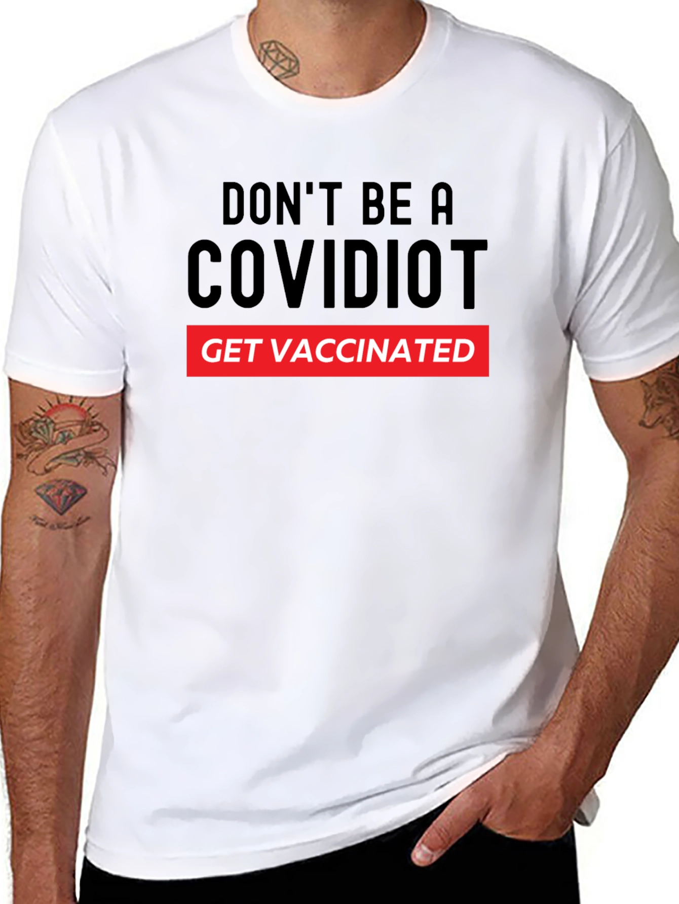 Black COVIDIOT Get Vaccinated Graphic T-Shirt view 8