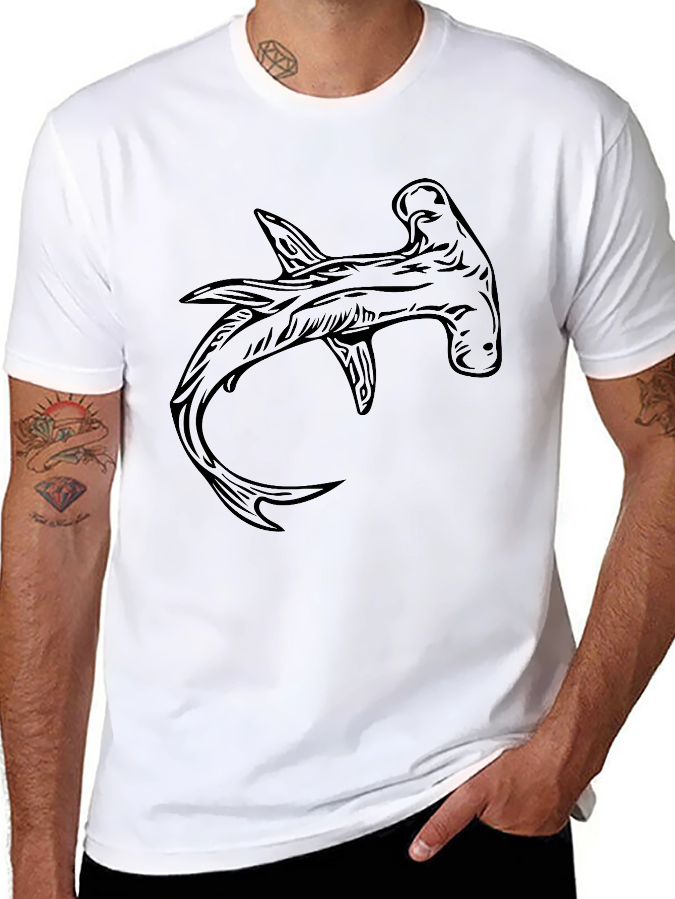 Black Hammerhead Shark Graphic Tee - Black Cotton T-Shirt view 8