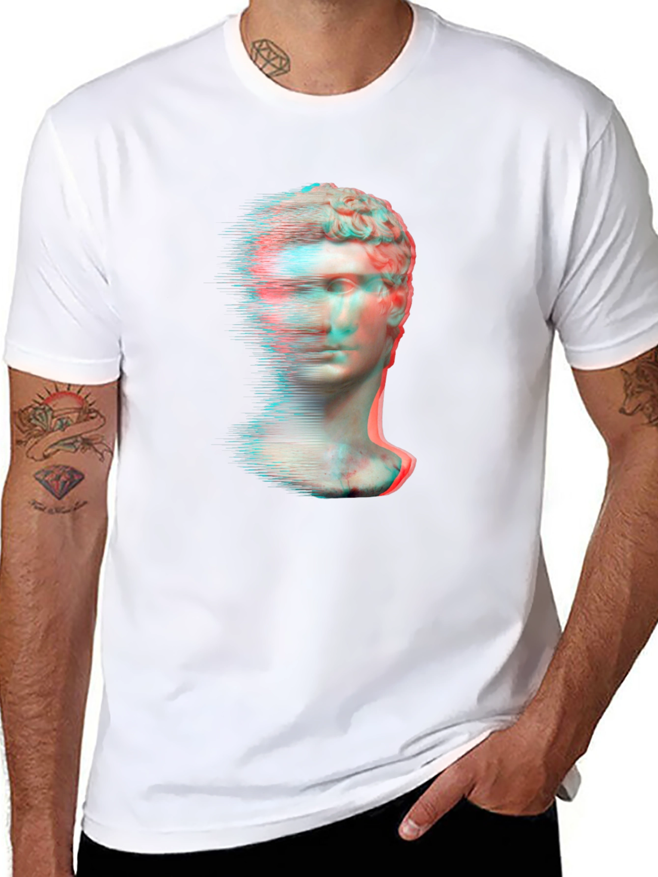 Black Glitch Art Statue Graphic Tee view 8