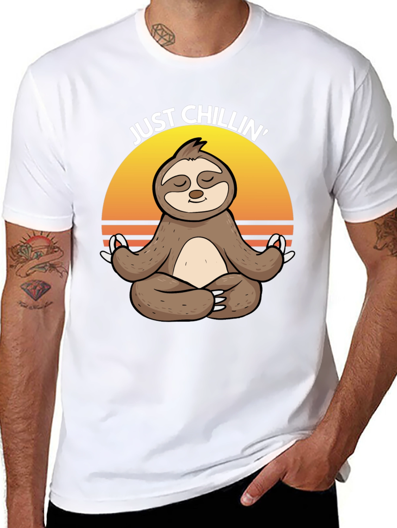 Black Just Chillin' Sloth Yoga Meditation T-Shirt view 8