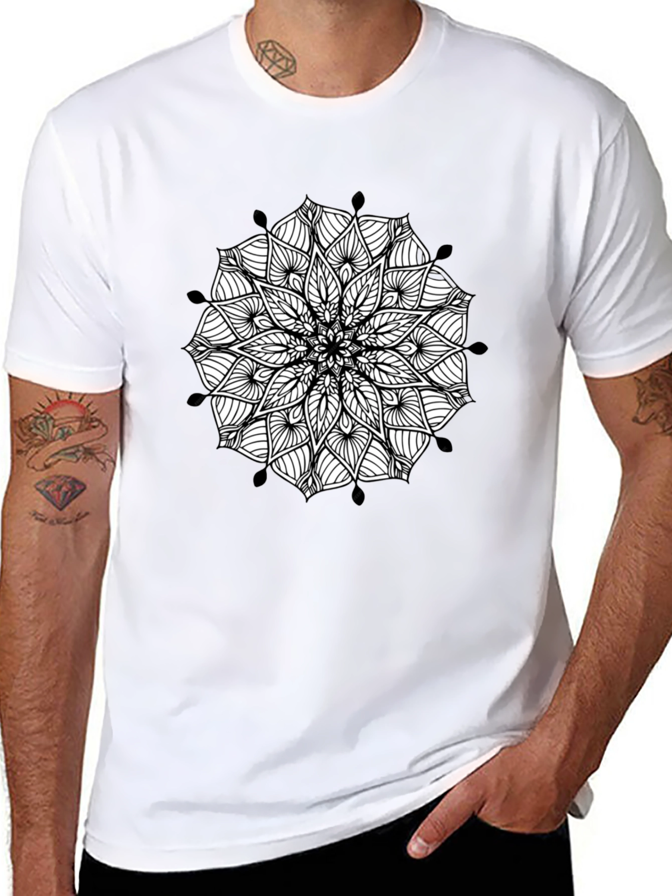 Black Mandala Graphic Black T-Shirt - Artistic Casual Wear view 8