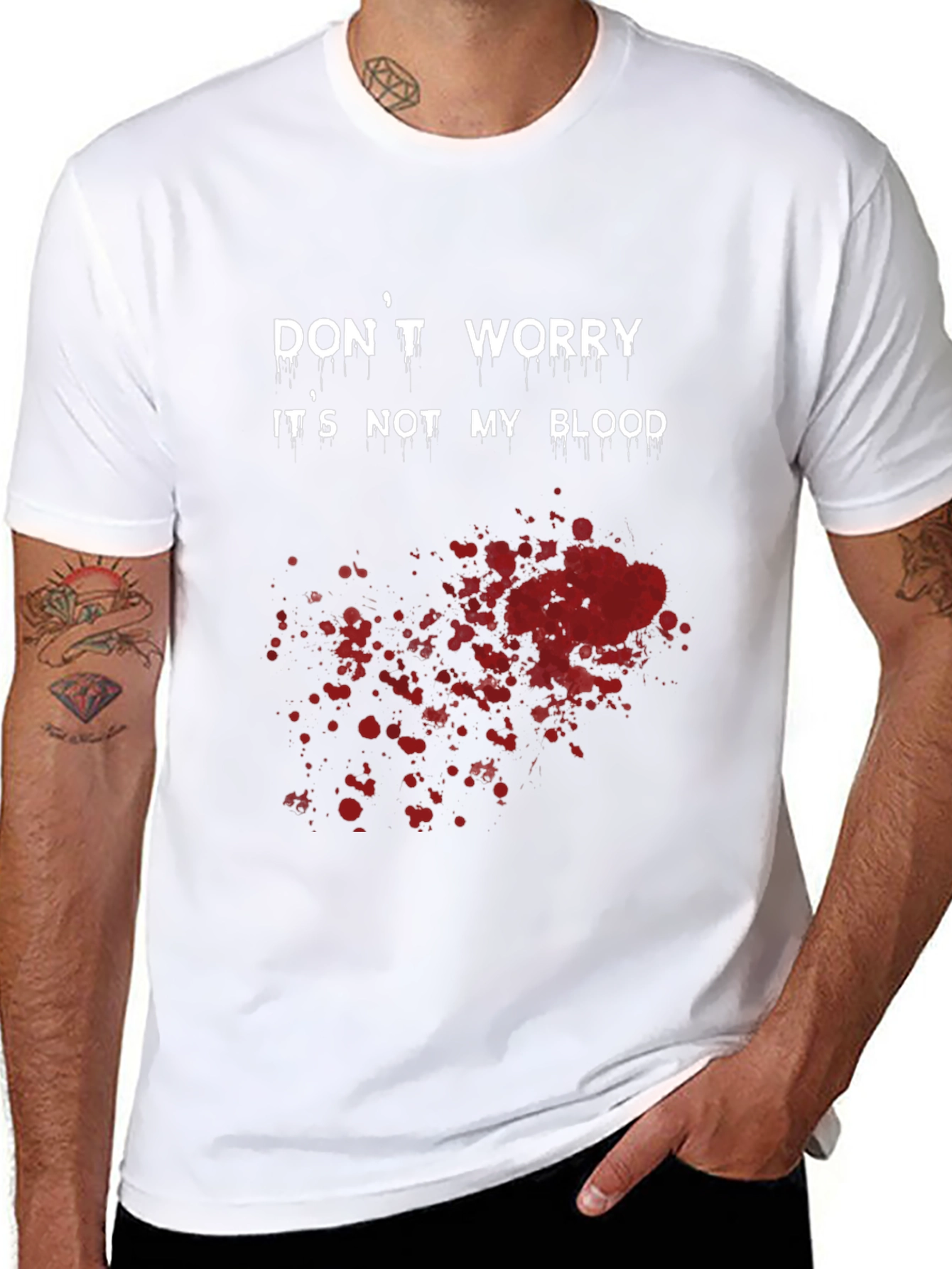 Black Funny Halloween T-Shirt: Don't Worry, It's Not My Blood view 8