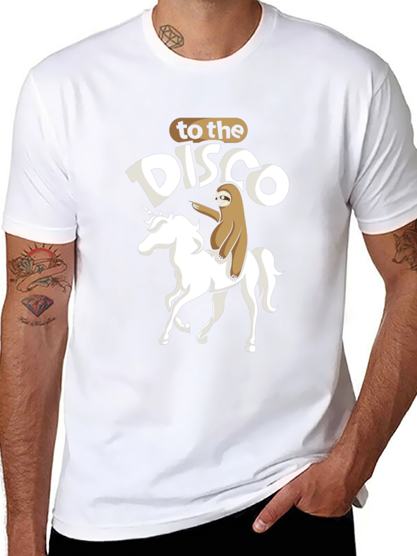 Black Sloth Riding Unicorn To The Disco T-Shirt view 8