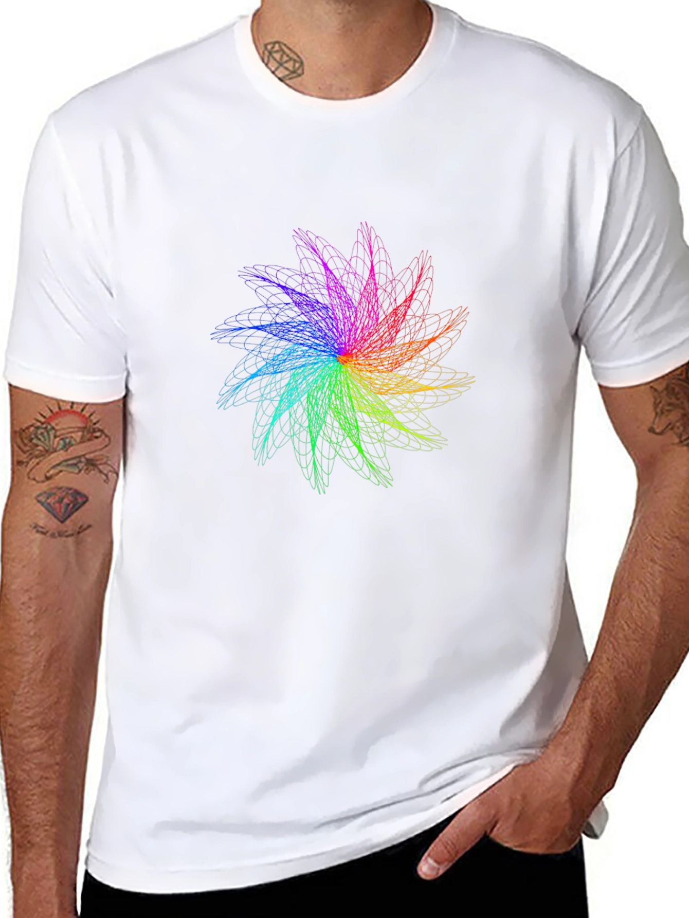 Black Rainbow Fractal Flower Graphic Black T-Shirt view 8