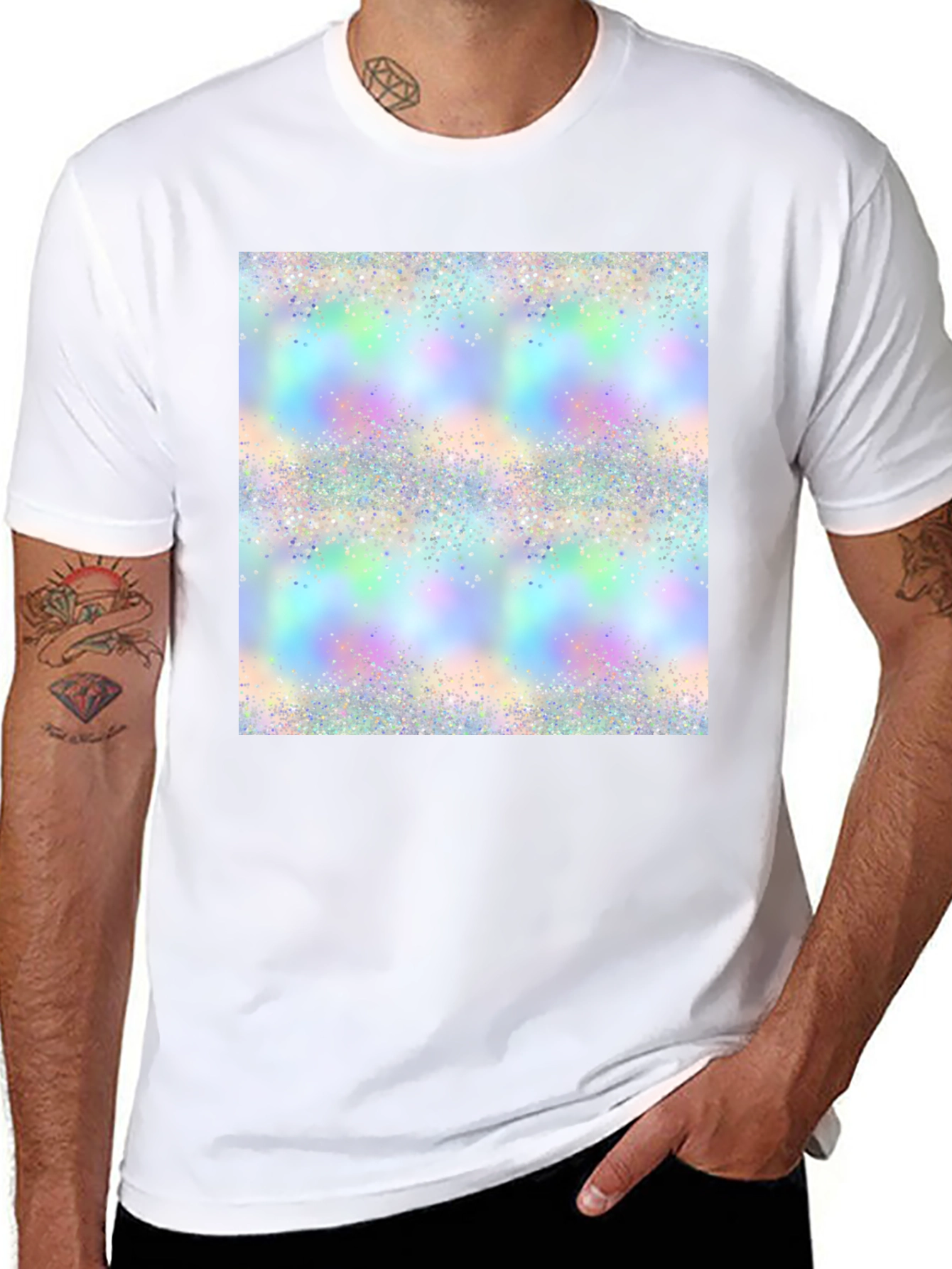 Black Holographic Sparkle Print Black T-Shirt view 8