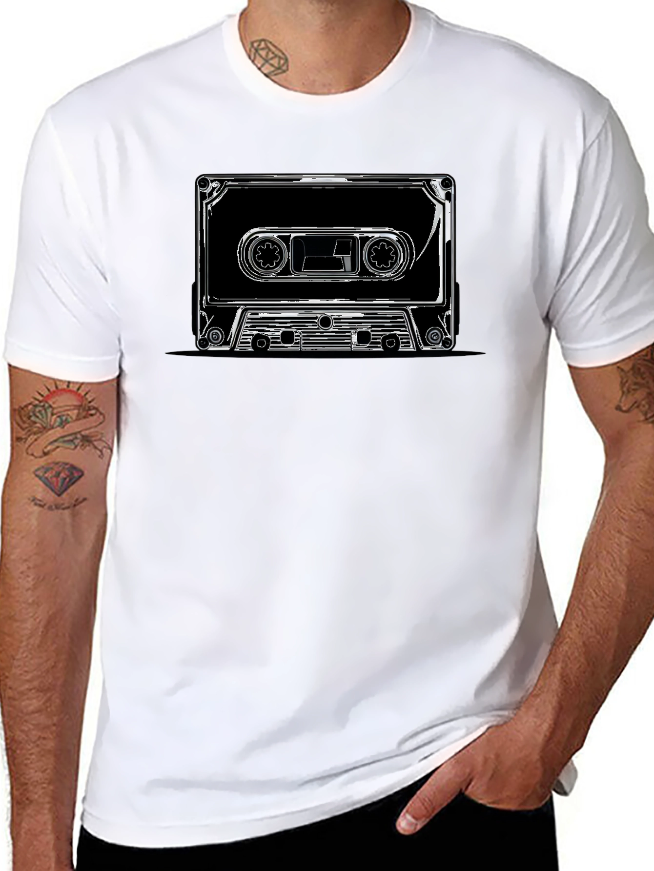 Black Retro Cassette Tape Graphic T-Shirt - Classic Music Tee view 8