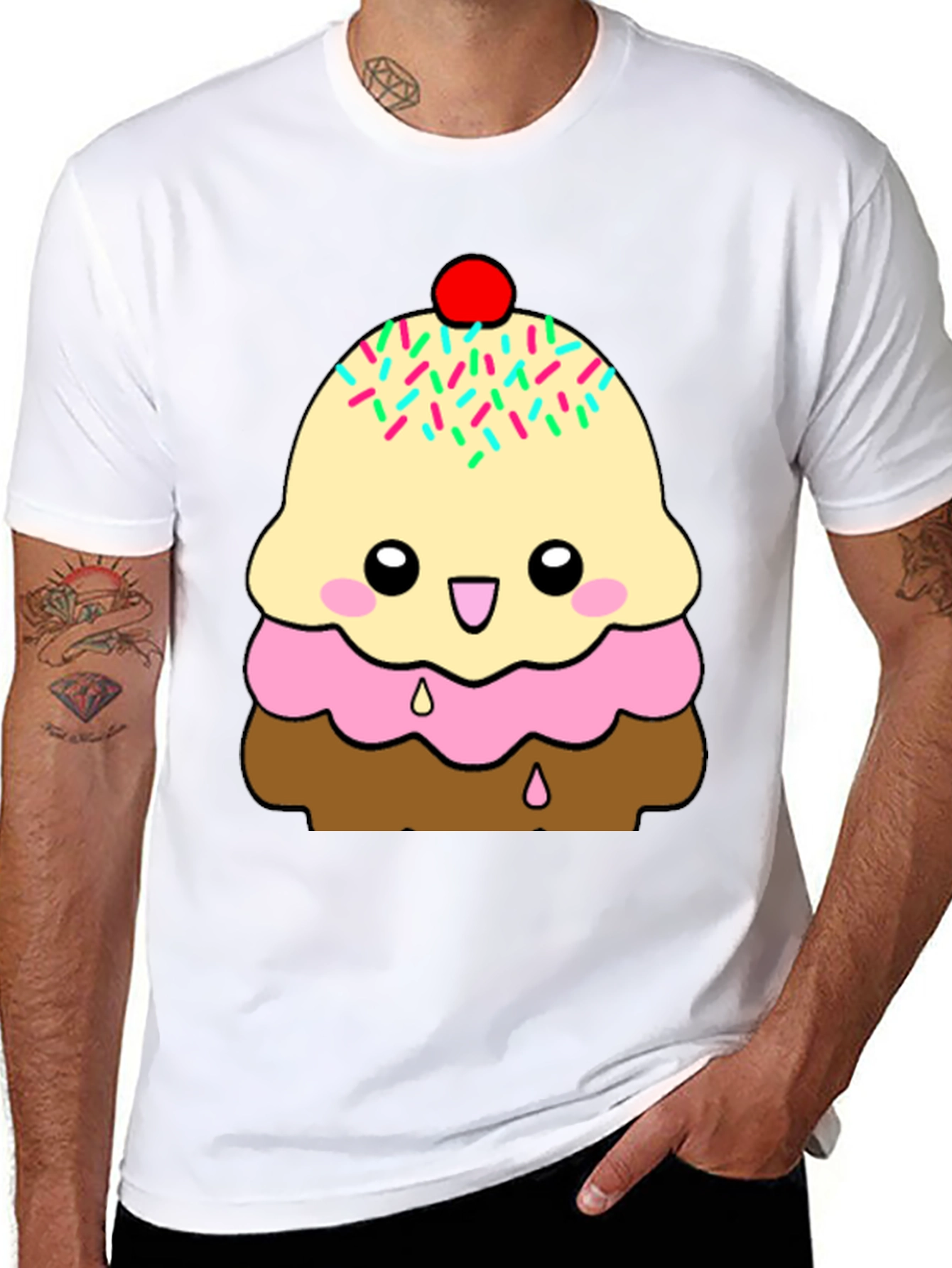 Black Cute Ice Cream Cone Graphic T-Shirt view 8