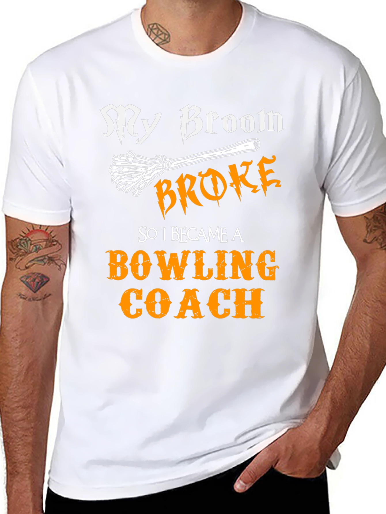 Black Funny Bowling Coach T-Shirt - My Broom Broke view 8
