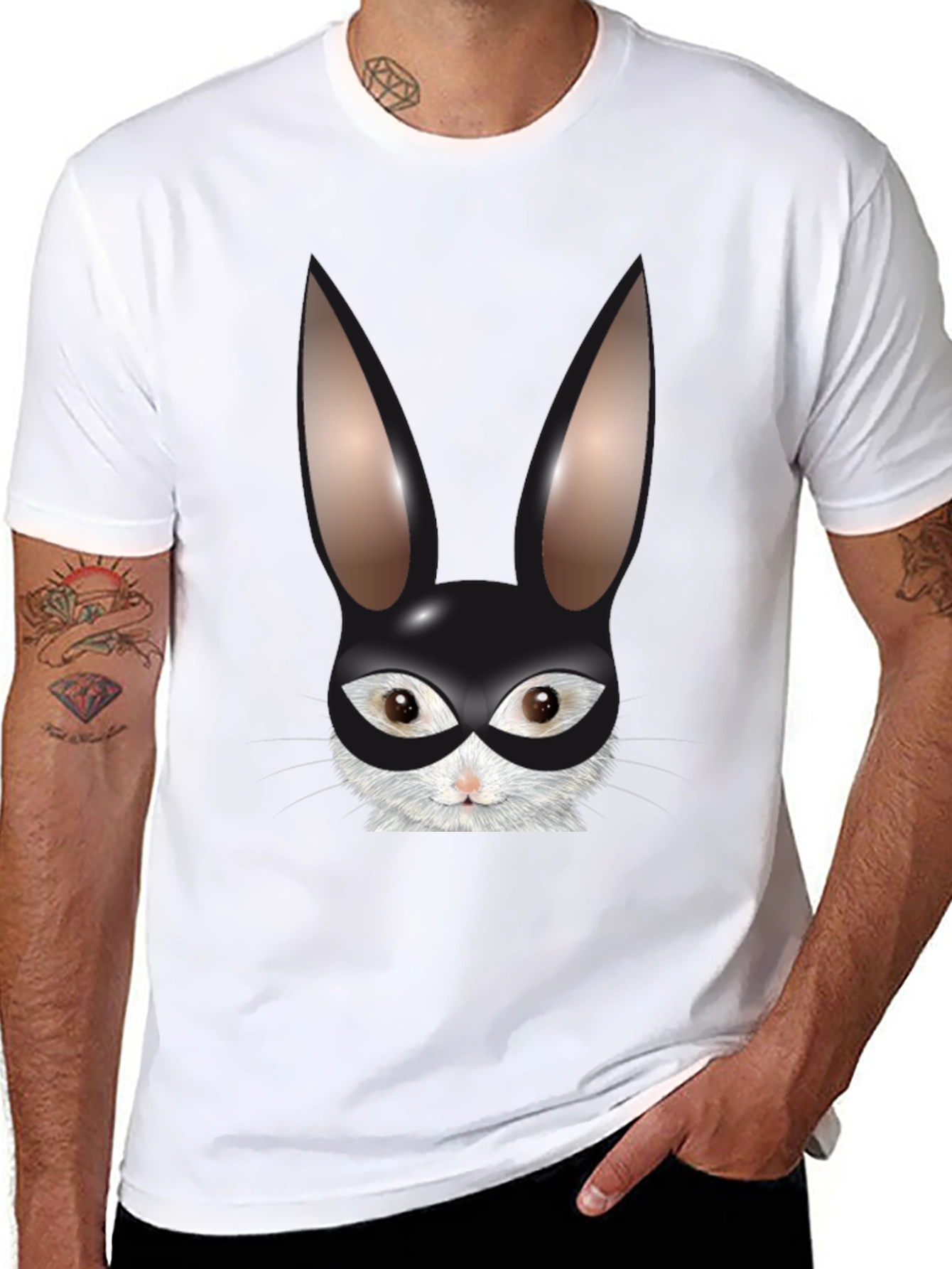 Black Bunny Mask Graphic Tee - Black Cotton Blend T-Shirt view 8