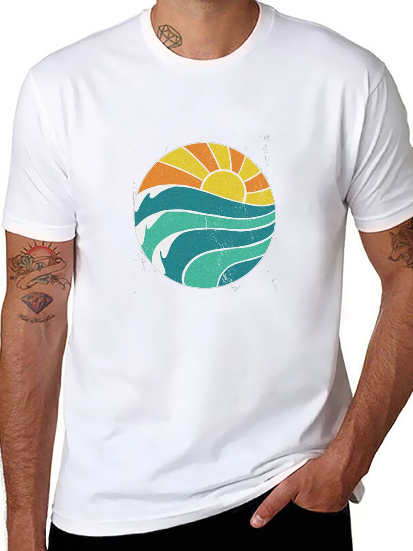 Black Sunset Waves Graphic T-Shirt - Black view 8