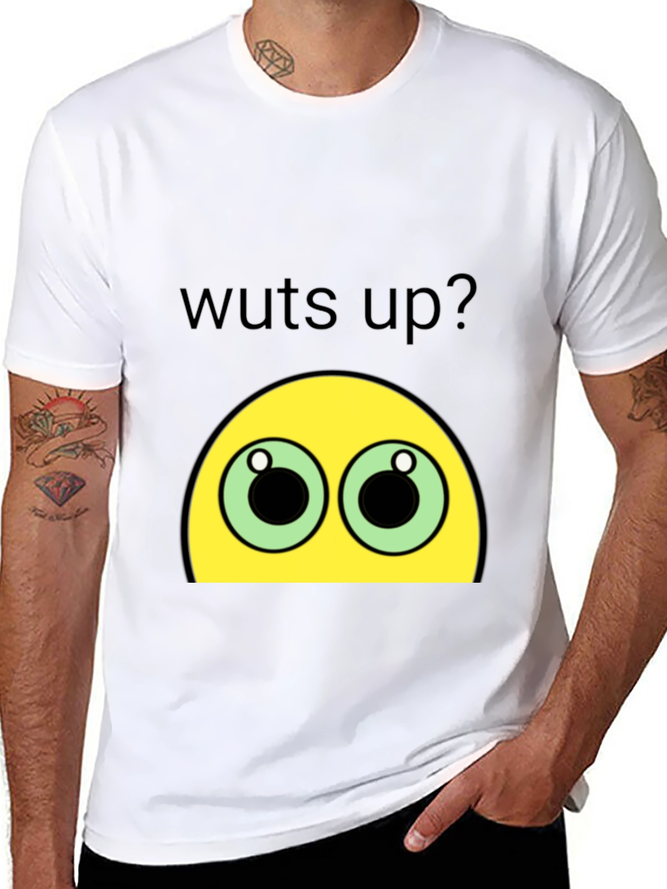 Black Funny Wuts Up? Emoji Black T-Shirt view 8