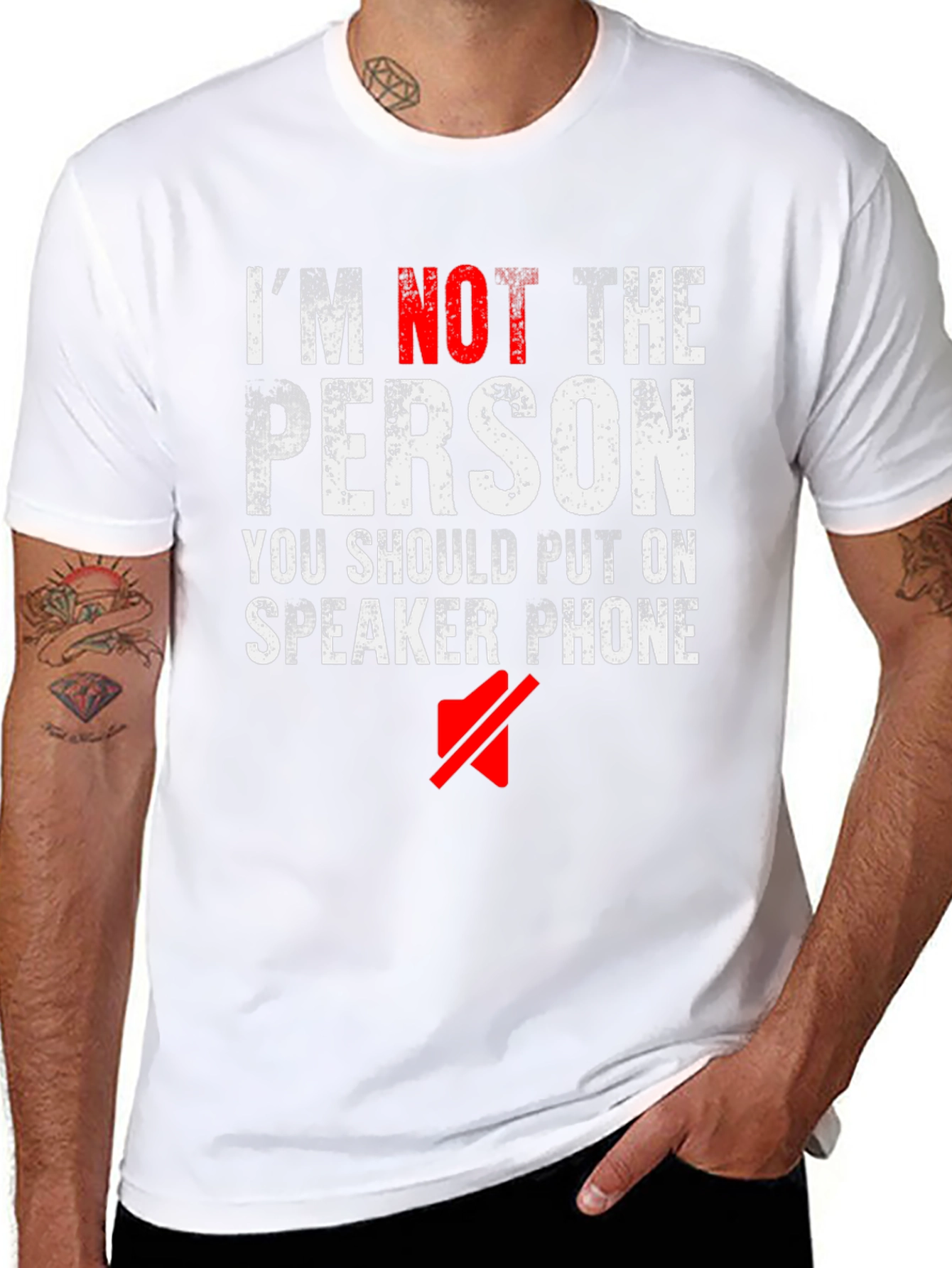 Black I'm Not The Person Speaker Phone Funny Black T-Shirt view 8