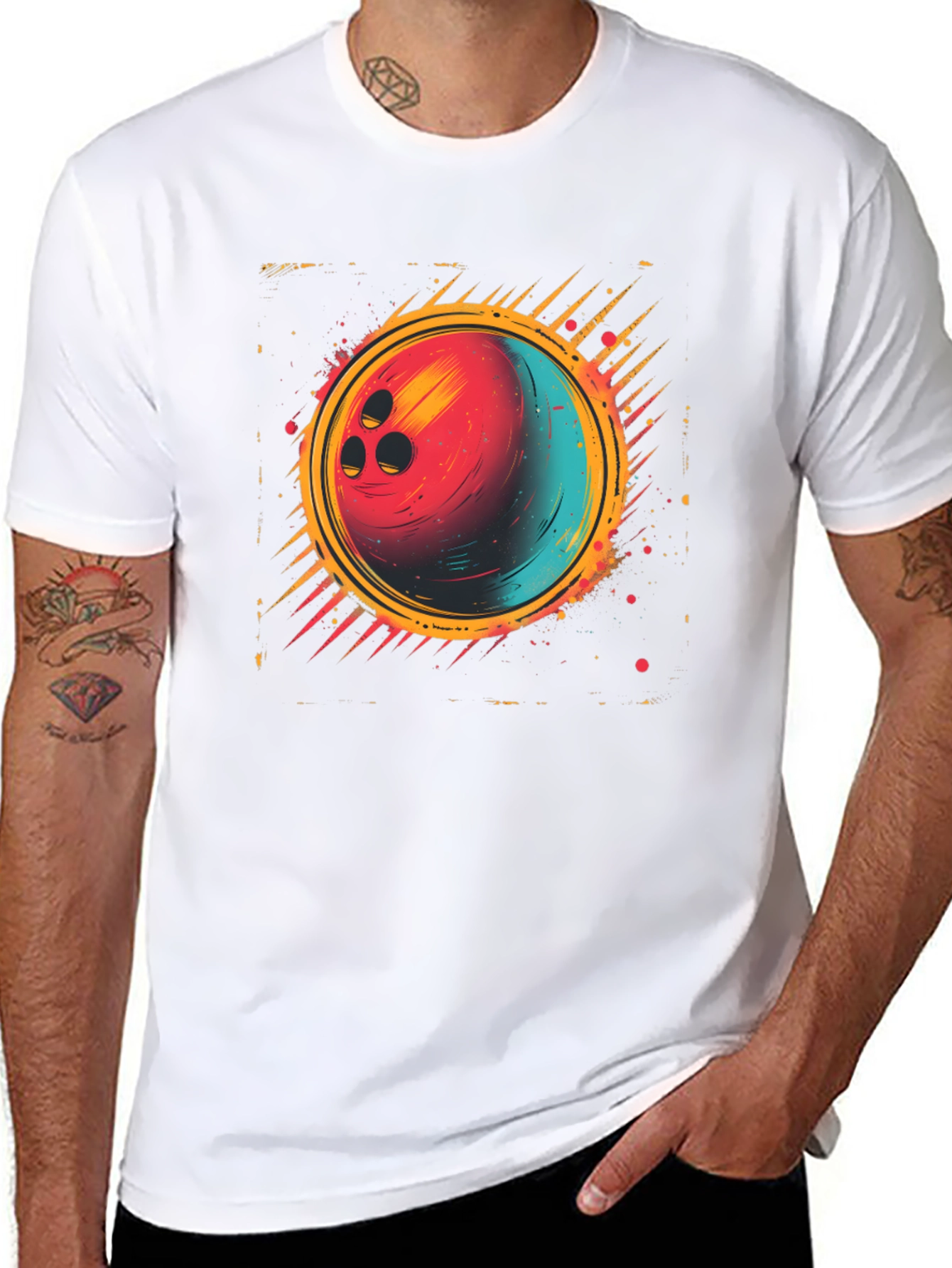 Black Retro Bowling Ball Graphic Tee view 8