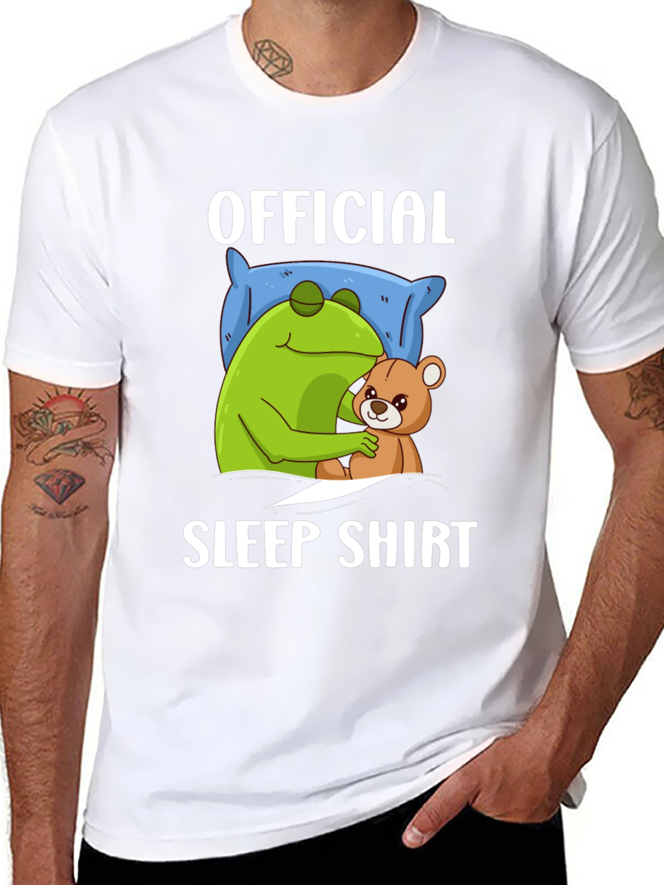 Black Official Sleep Shirt - Frog and Teddy Bear Design view 8