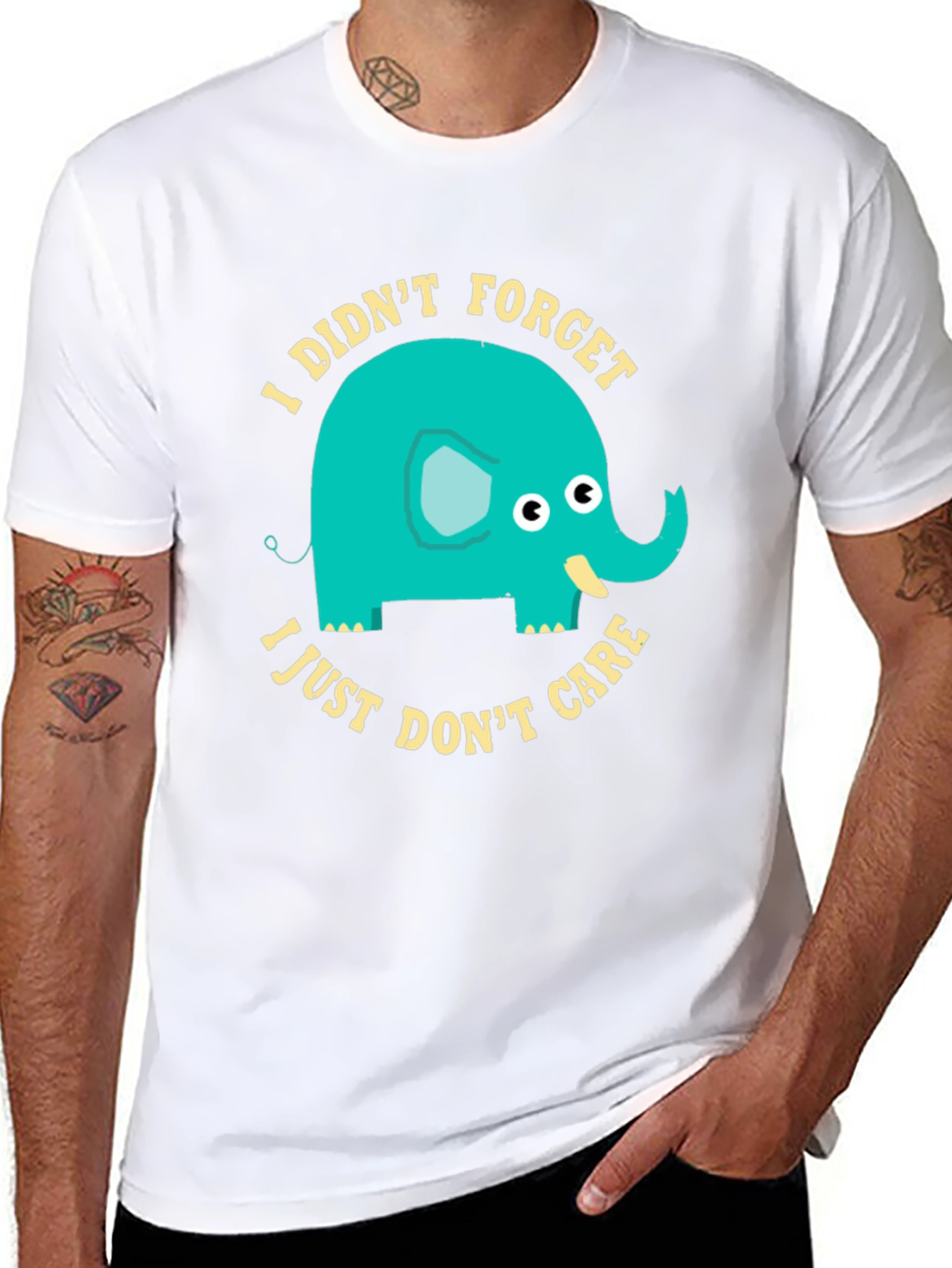 Black Funny Elephant Graphic T-Shirt - I Didn't Forget I Just Don't Care view 8