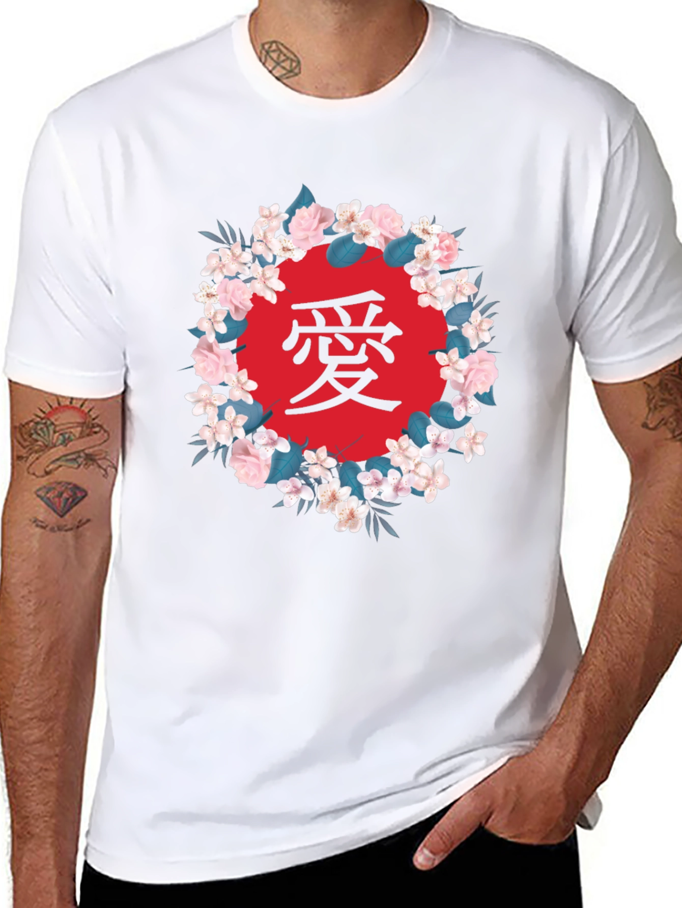 Black Floral Japanese Love Graphic T-Shirt view 8