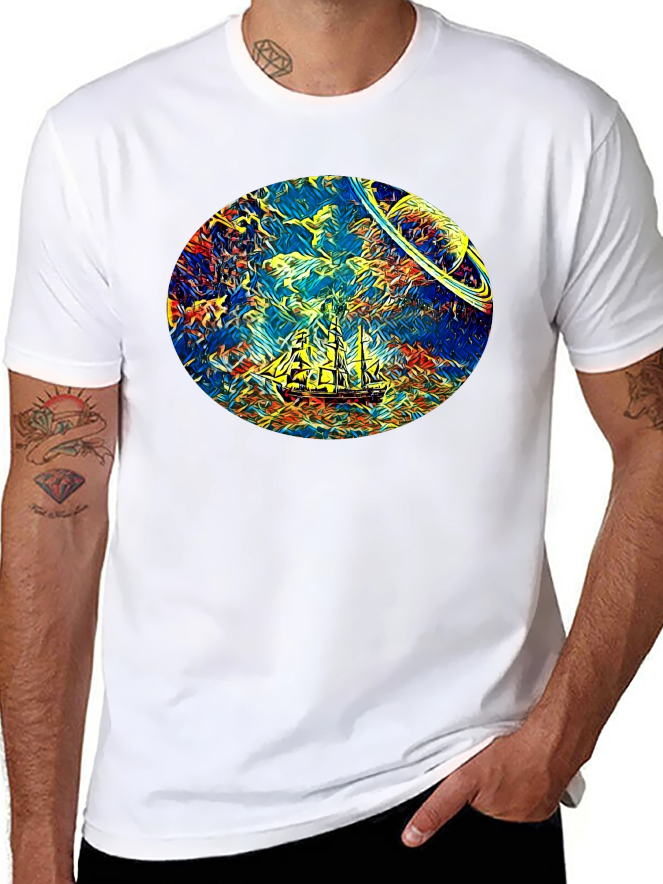 Black Space Sailing T-Shirt - Artistic Design view 8