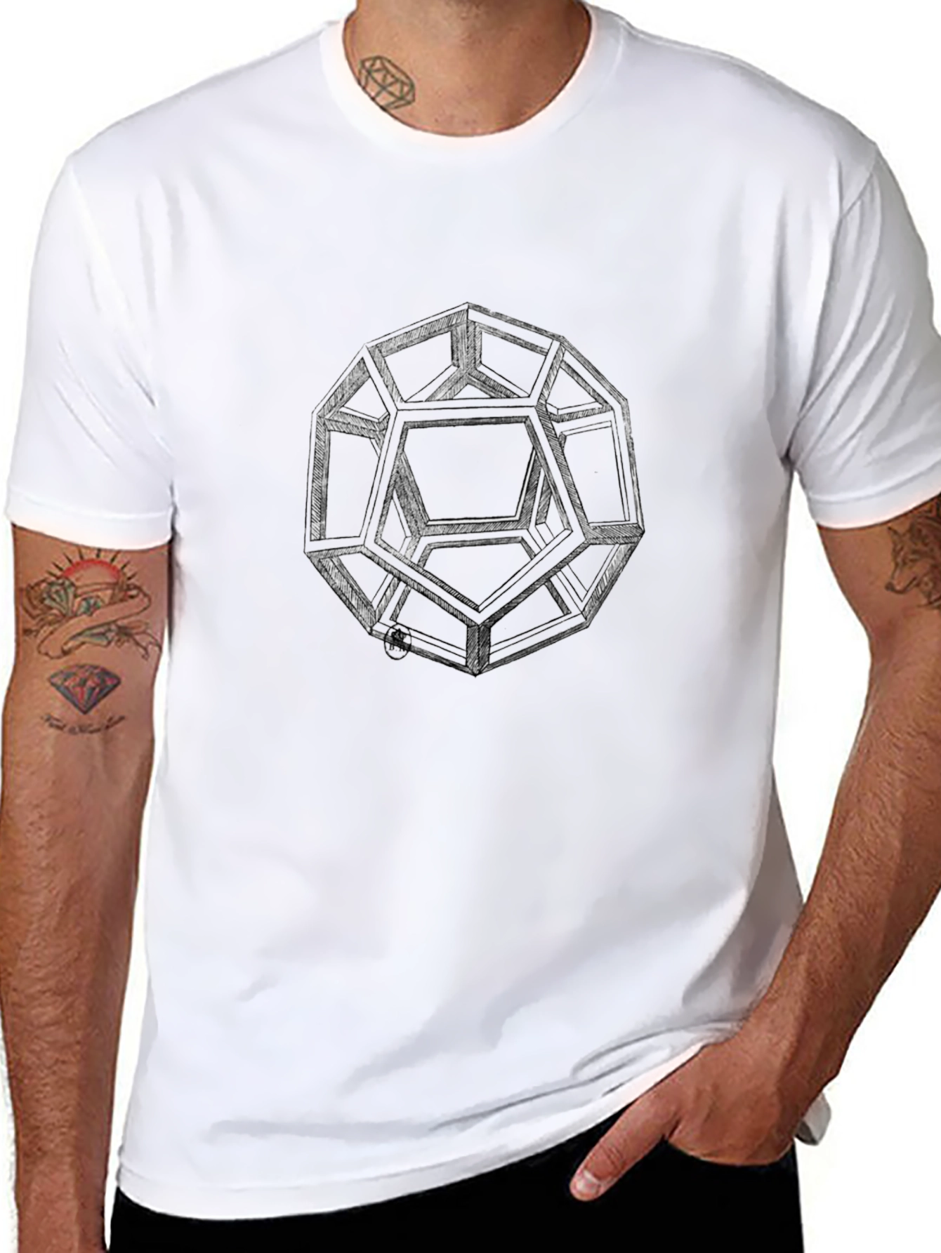 Black Geometric Sketch Tee - Minimalist Black T-Shirt view 8