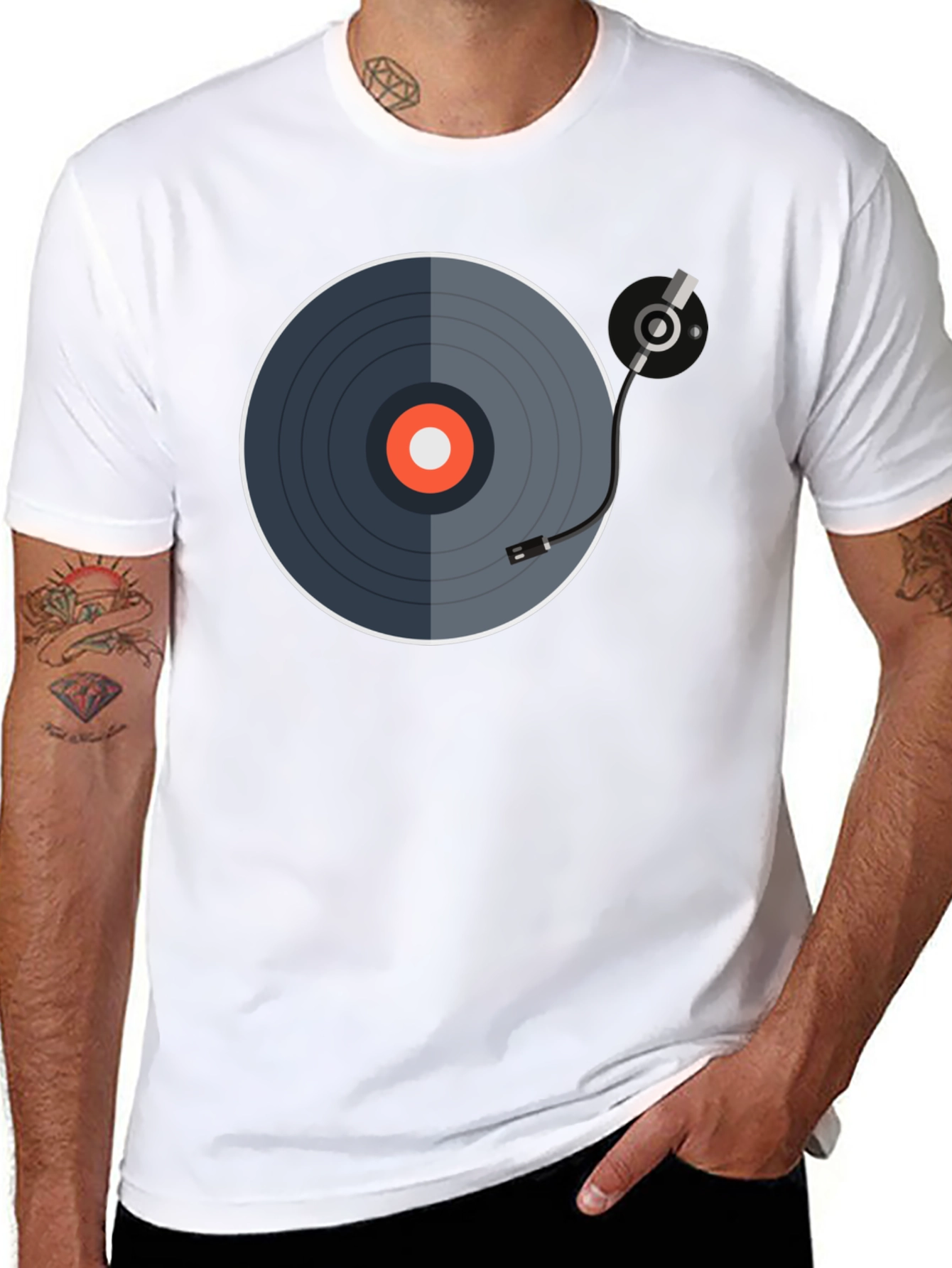 Black Retro Vinyl Record Graphic Tee - Black view 8