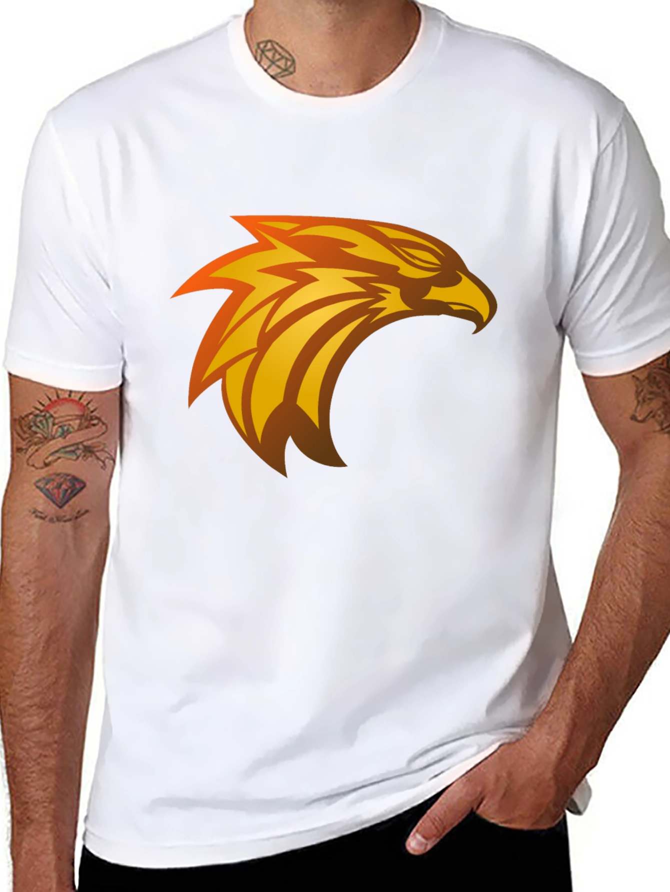 Black Black T-Shirt with Eagle Graphic Design view 8