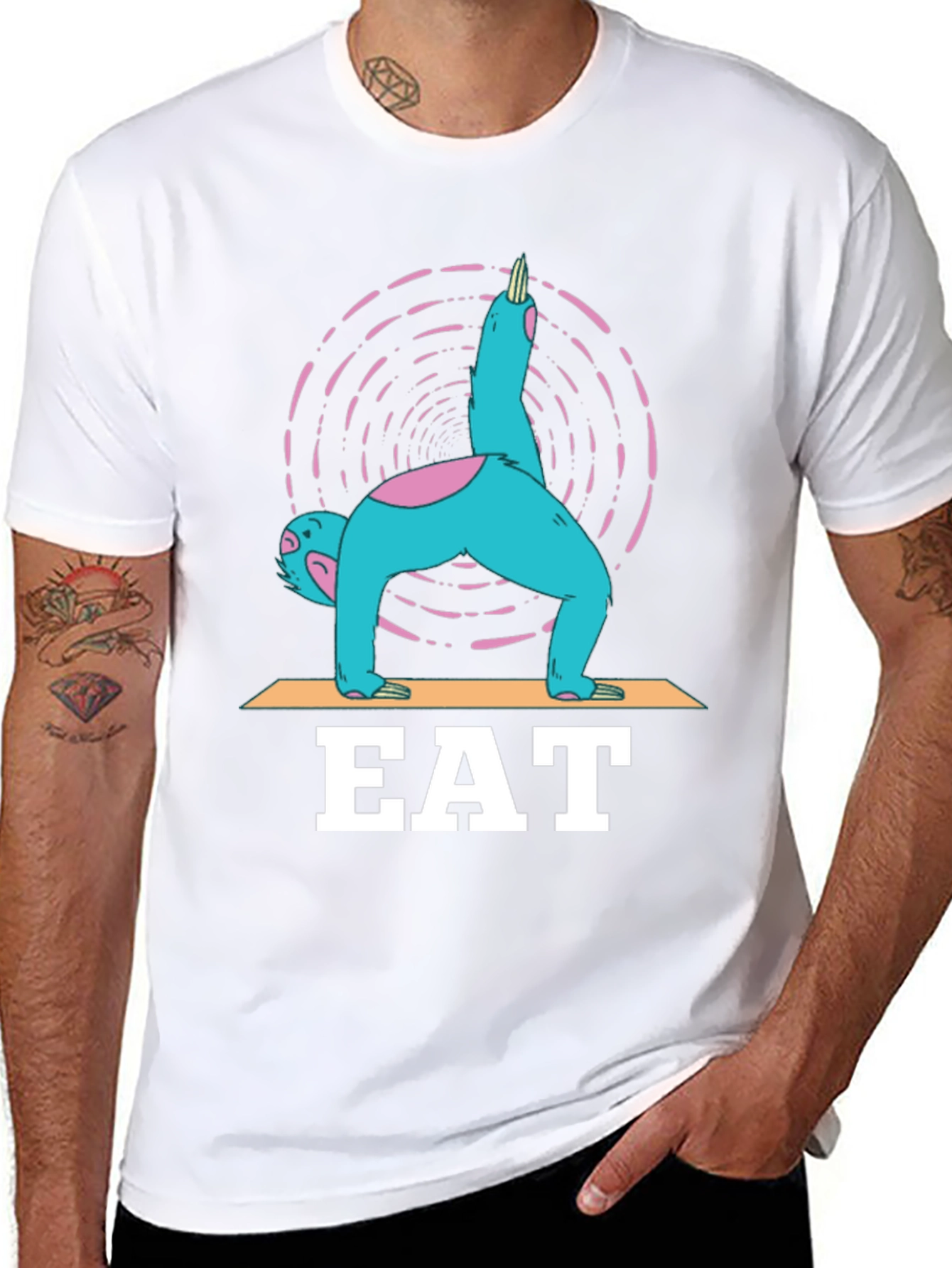 Black Yoga Sloth EAT T-Shirt - Relax and Recharge! view 8