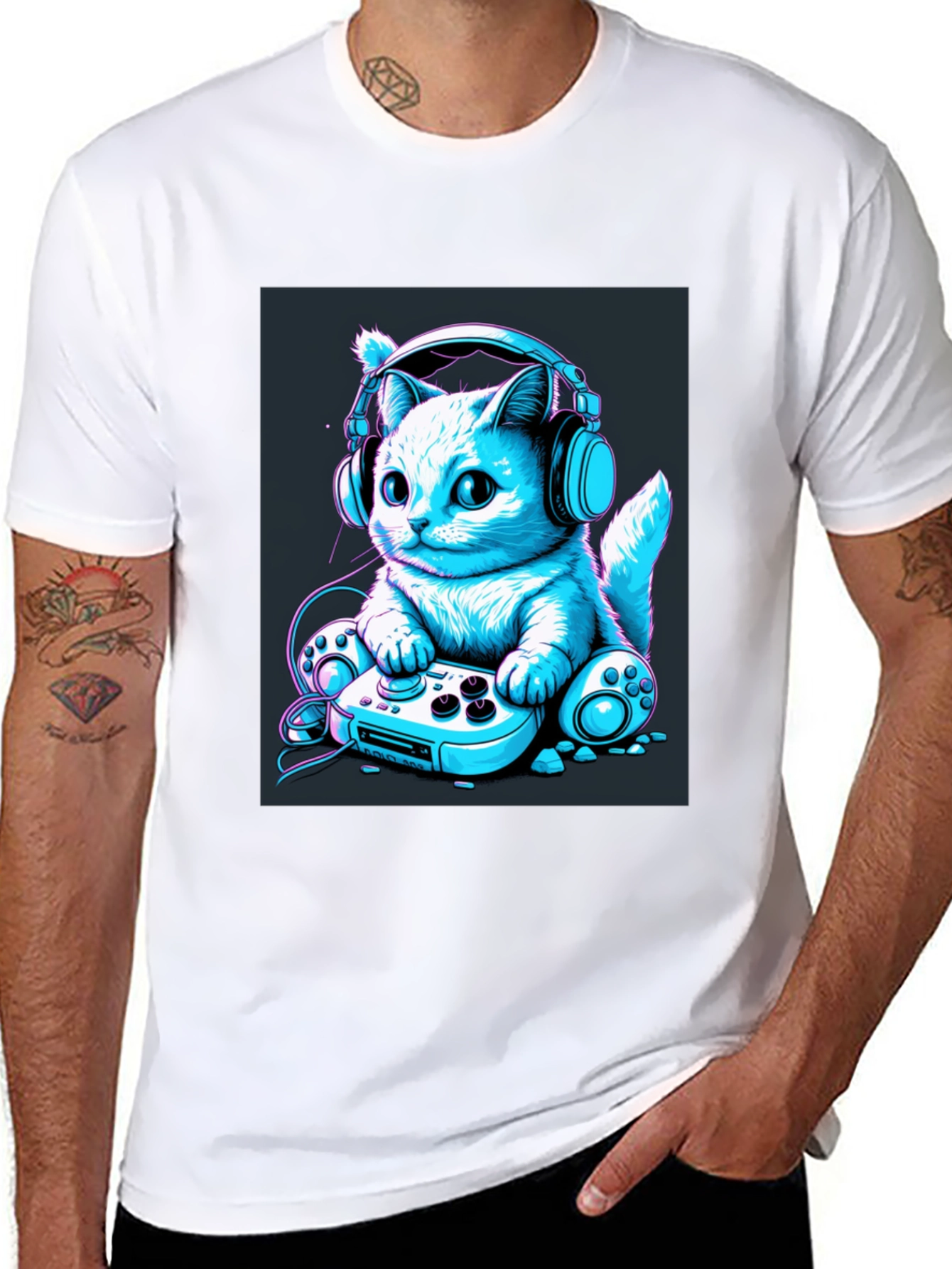 Black Gamer Cat Tee - Cool Graphic T-Shirt view 8