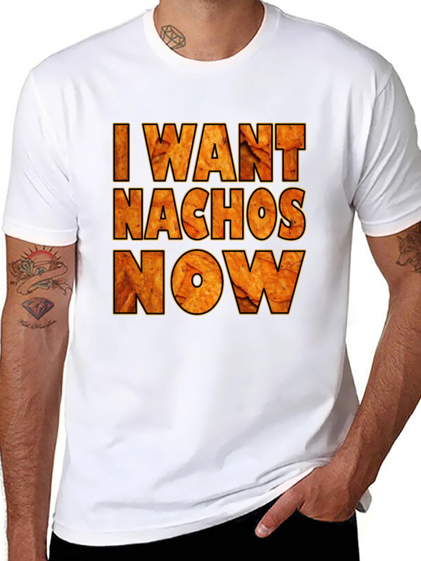 Black I Want Nachos Now Funny Graphic T-Shirt view 8