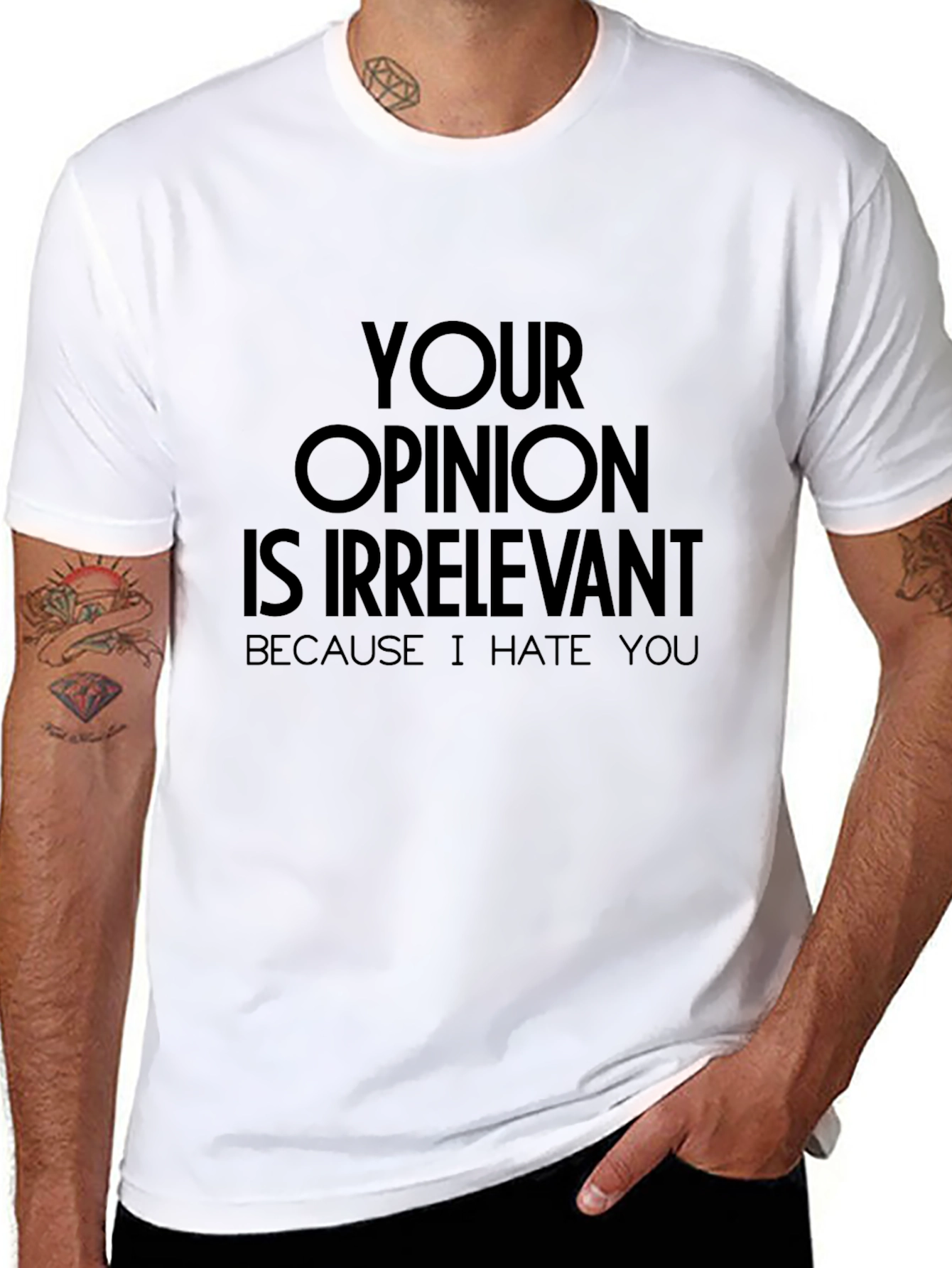 Black Irreverent Slogan Tee - "Your Opinion Is Irrelevant" view 8