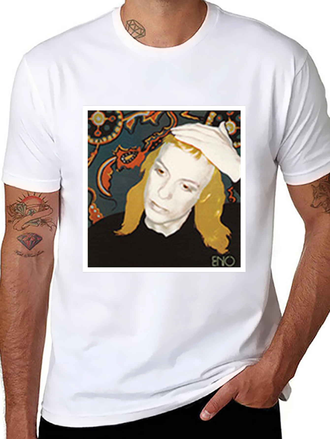 Eno Album Cover T-Shirt - Black Graphic Tee - 8