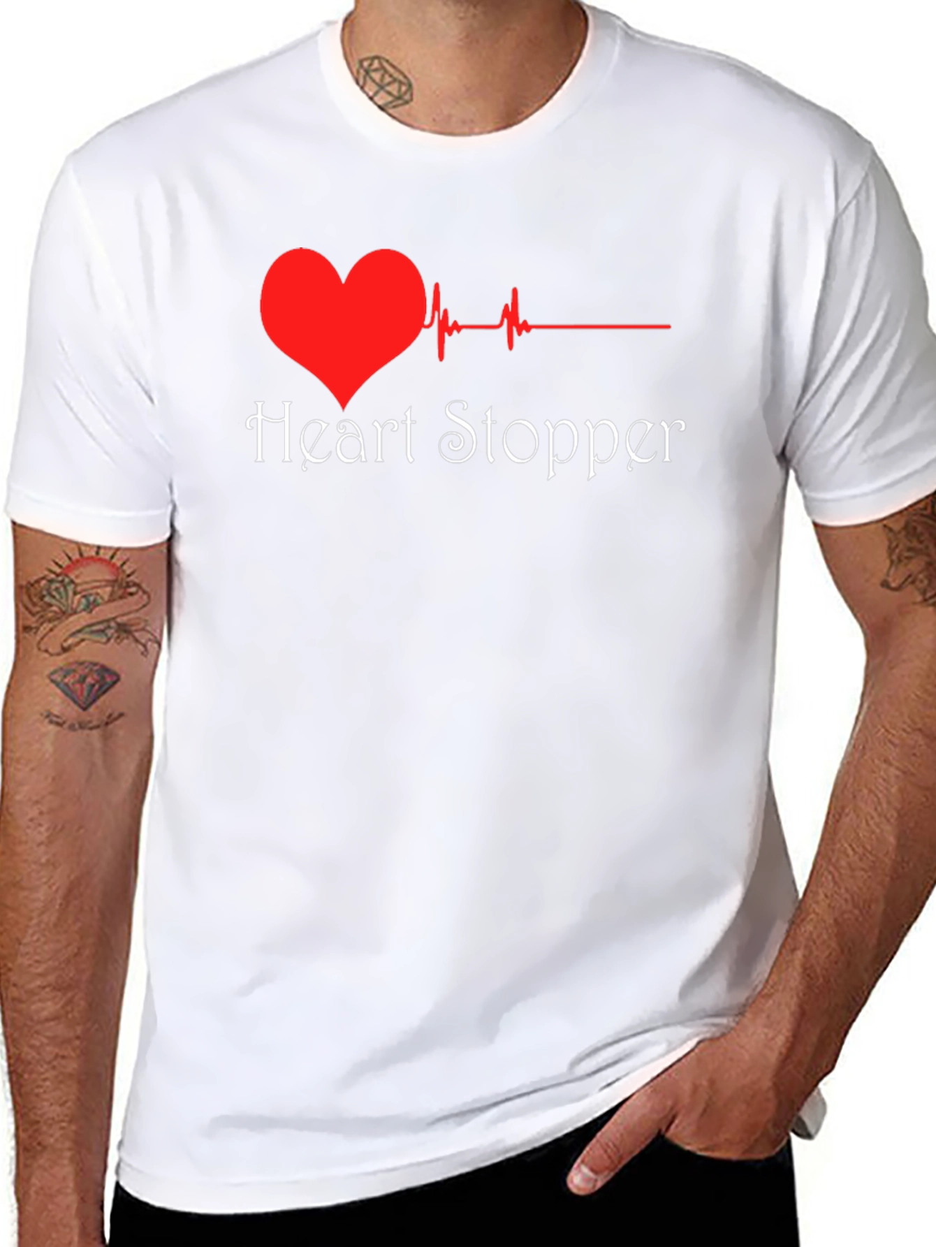 Black Heart Stopper T-Shirt - Heartbeat Design view 8