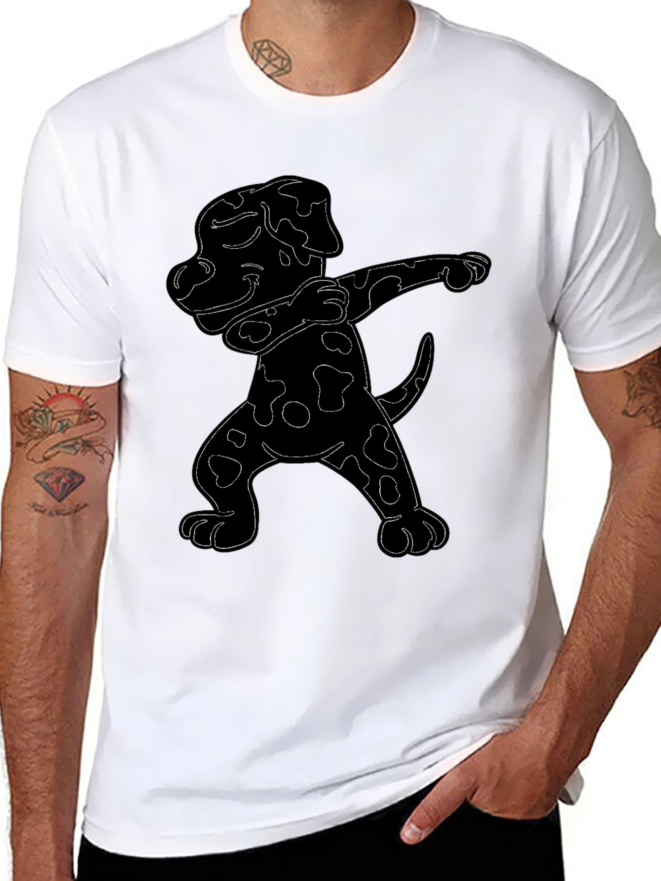 Black Dabbing Dalmatian Graphic Tee - Black Cotton T-Shirt view 8