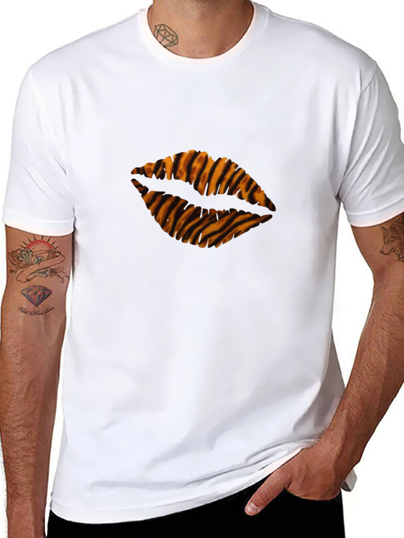 Black Tiger Stripe Lips Black T-Shirt view 8