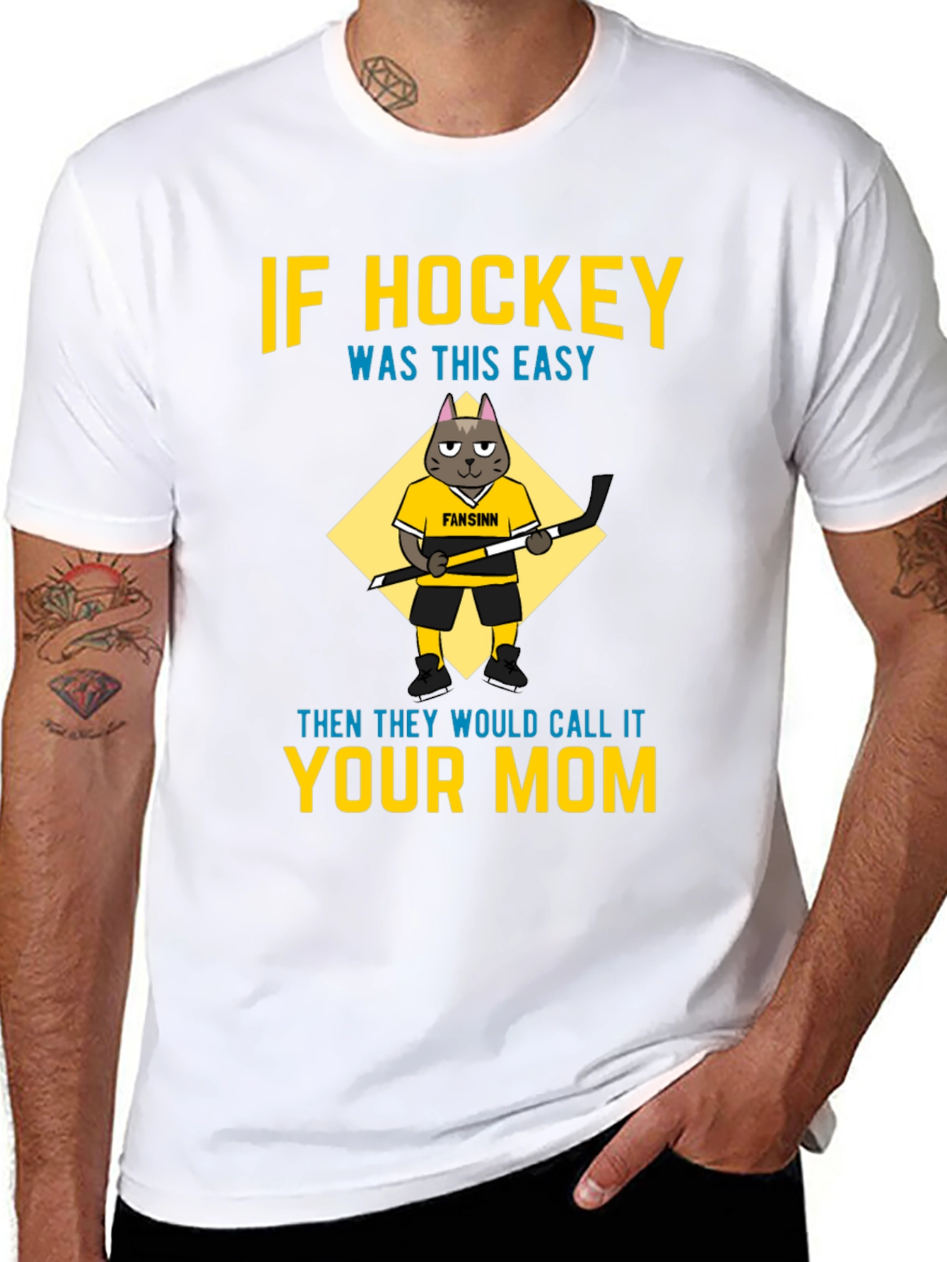 Black Funny Hockey Mom T-Shirt - Cat Graphic Tee view 8