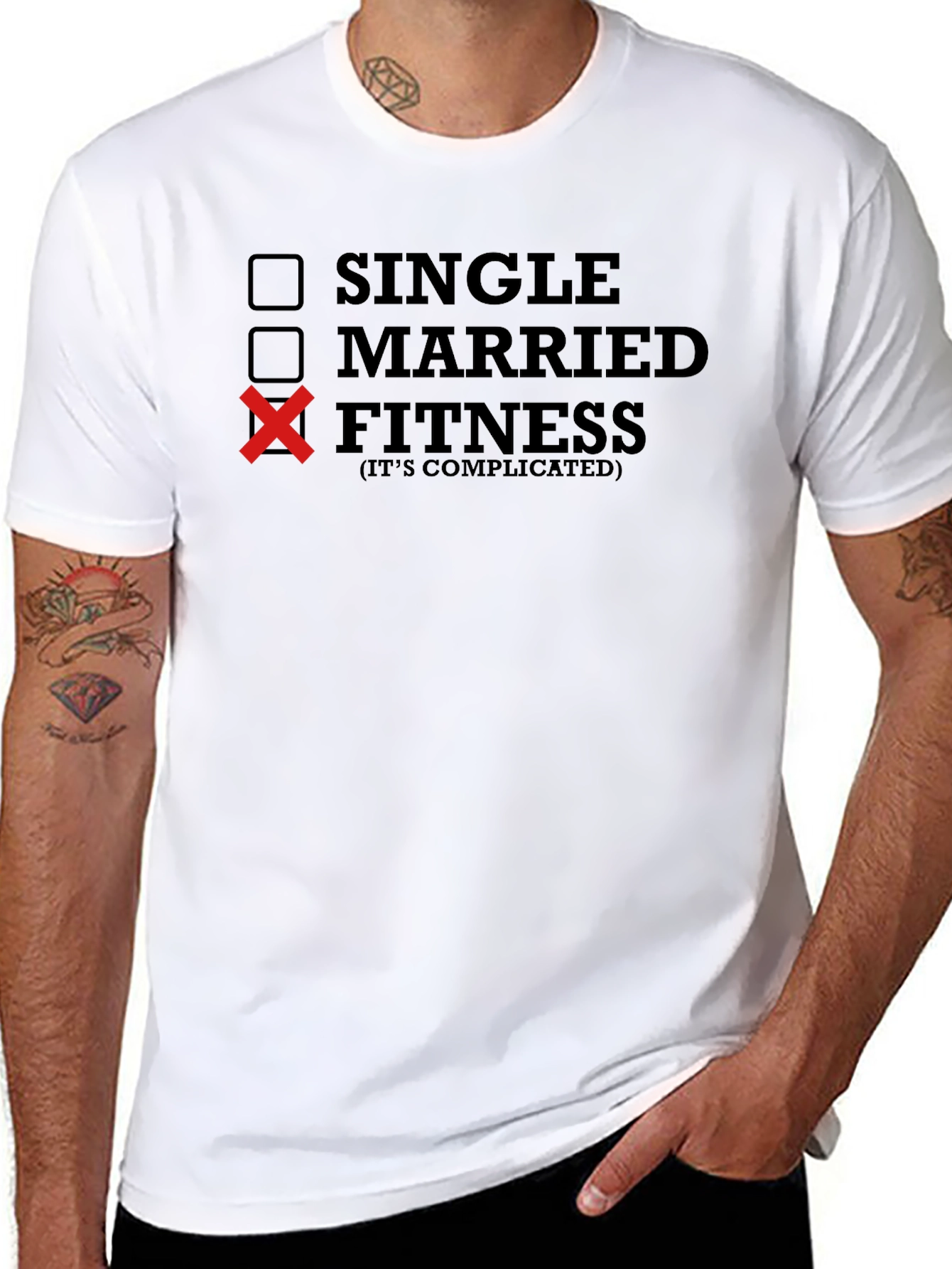 Black Fitness It's Complicated Men's Black T-Shirt view 8