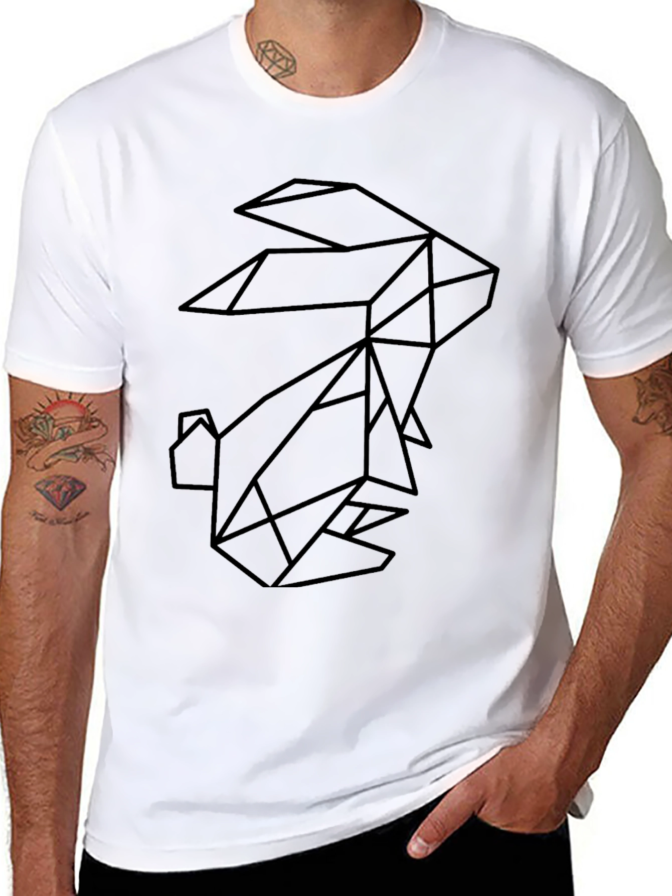 Black Geometric Rabbit Black Graphic Tee - Modern Minimalist Style view 8