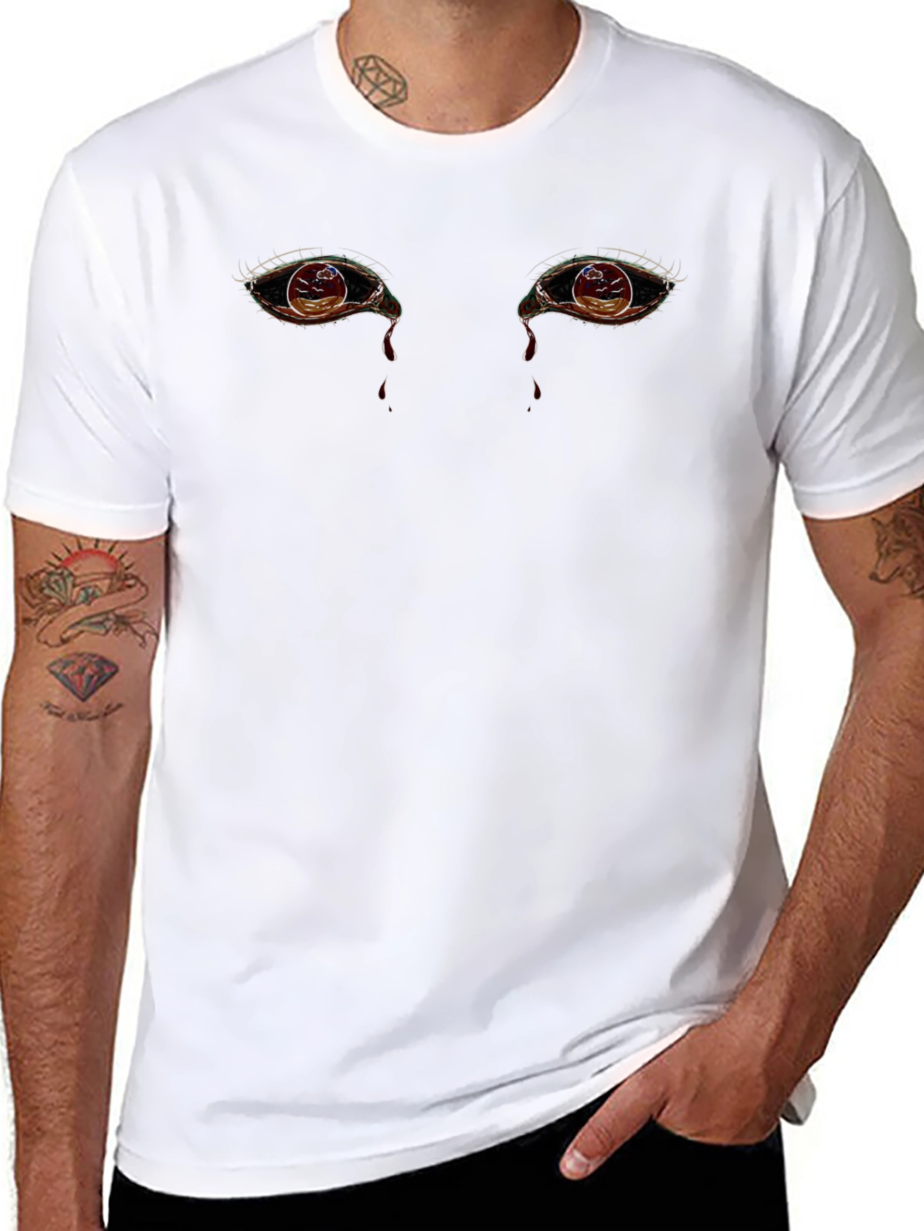 Black Bleeding Eyes Graphic Tee - Unique Design view 8