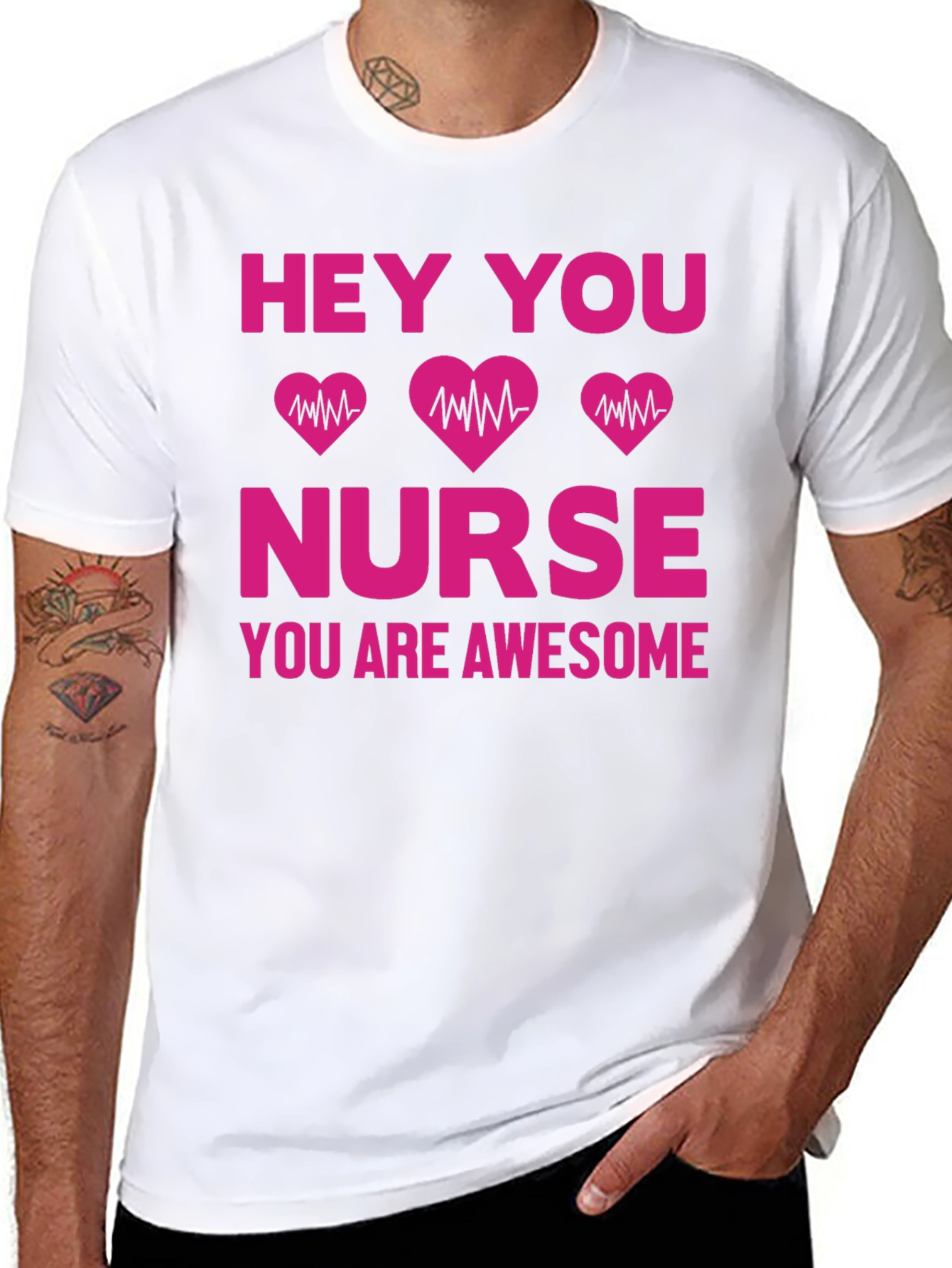 Black Hey You Nurse Awesome Graphic Tee view 8