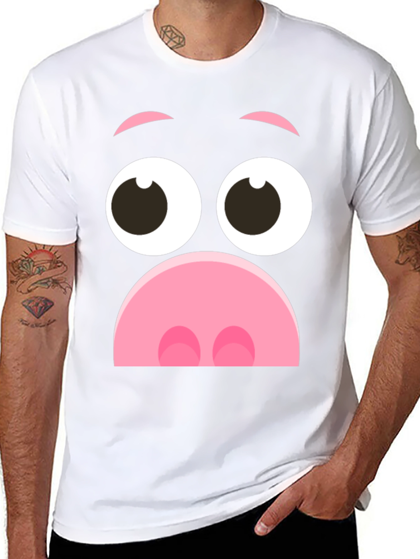 Black Funny Pig Face Graphic T-Shirt - Novelty Cartoon Tee view 8
