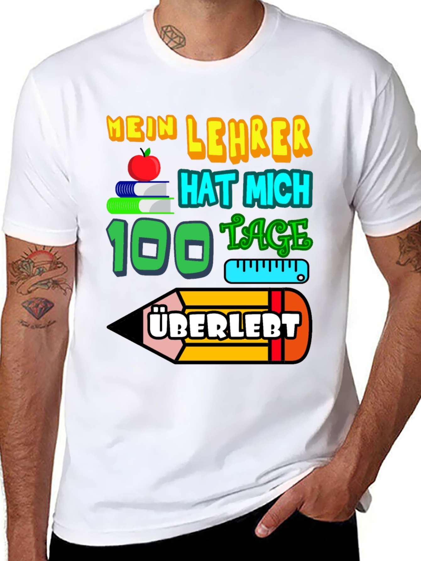 Black My Teacher Survived 100 Days T-Shirt view 8