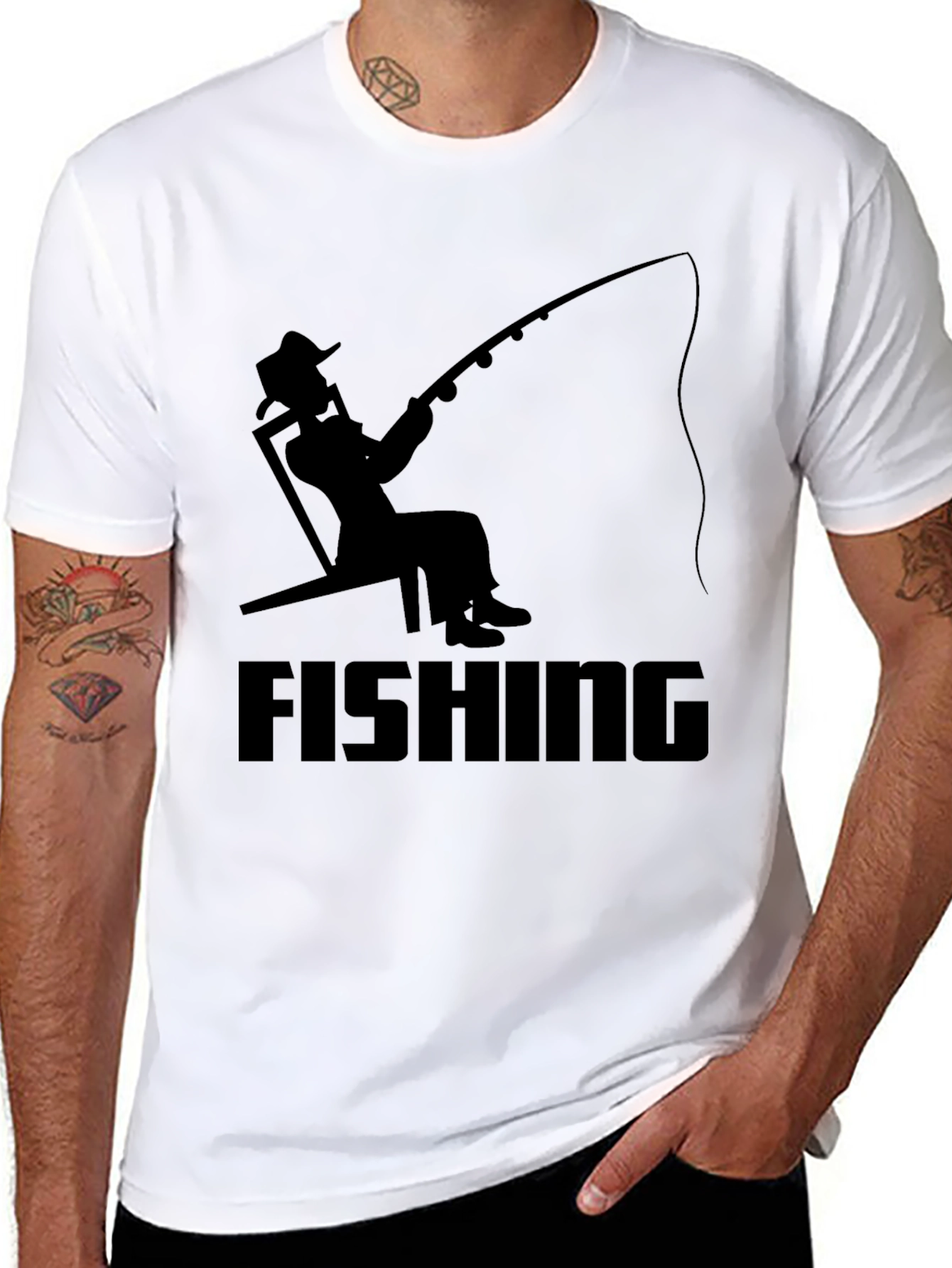 Black Fishing Silhouette Graphic T-Shirt - Black view 8
